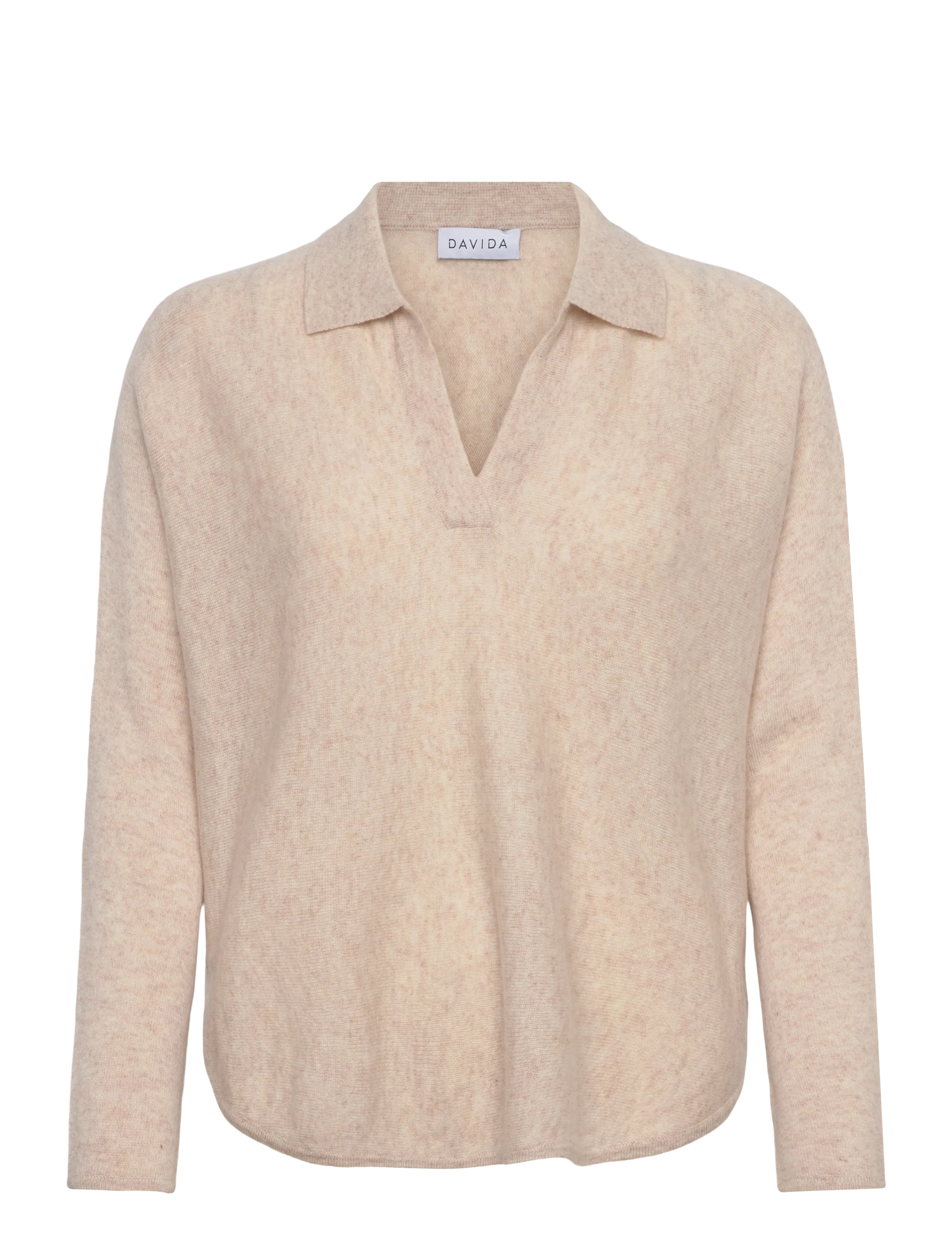 DAVIDA CASHMERE Curved Open Collar Beige - L - Damen