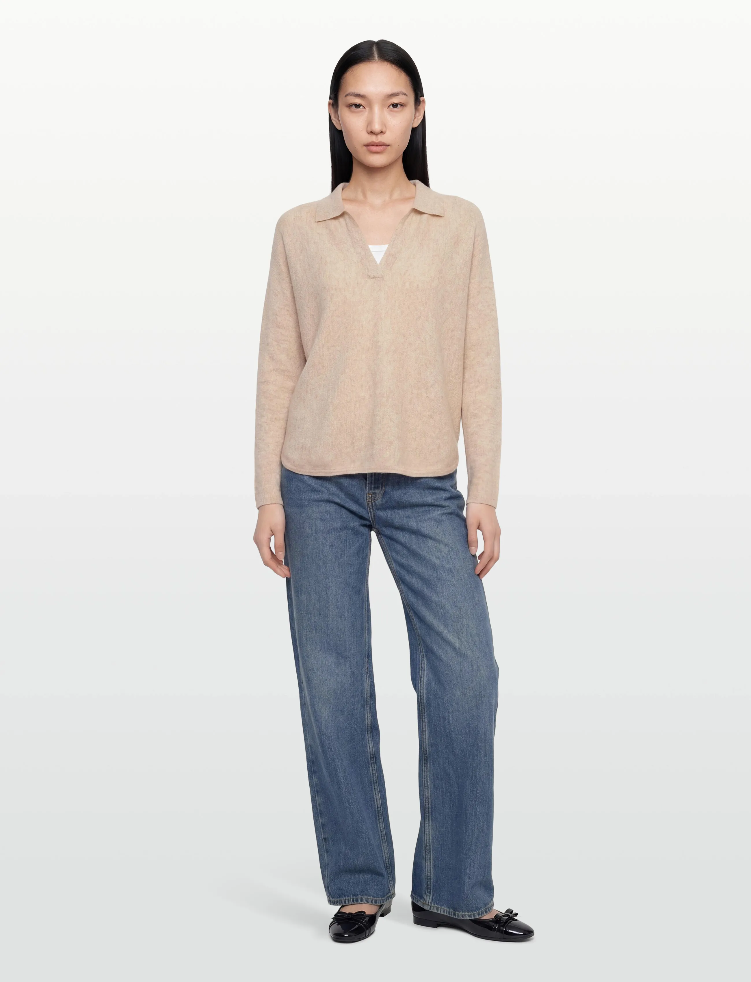 Davida Cashmere Curved Open Collar, L, Knitwear, Beige - Jumpers, Frauen
