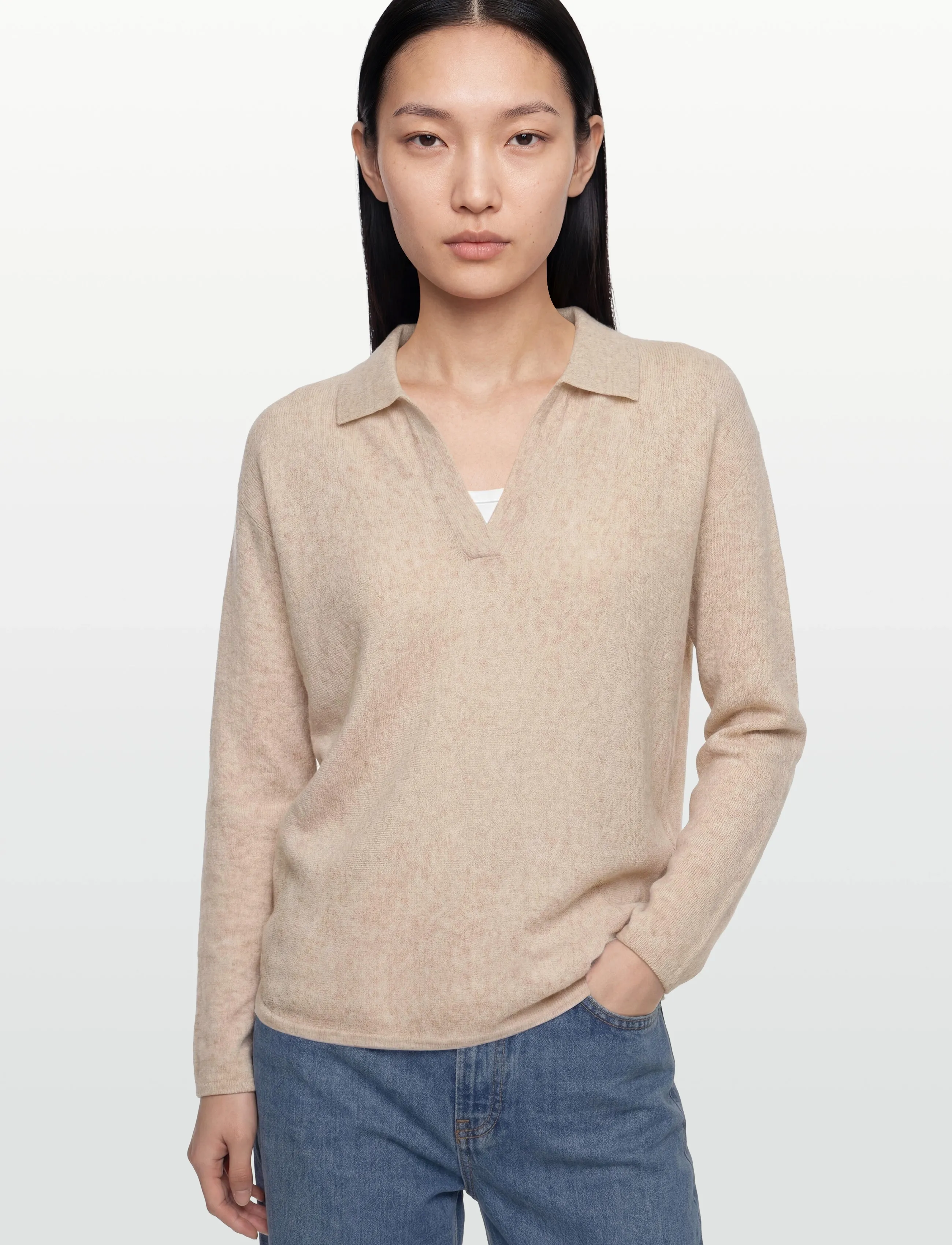 Davida Cashmere - Curved Open Collar - pullover - light beige - 3