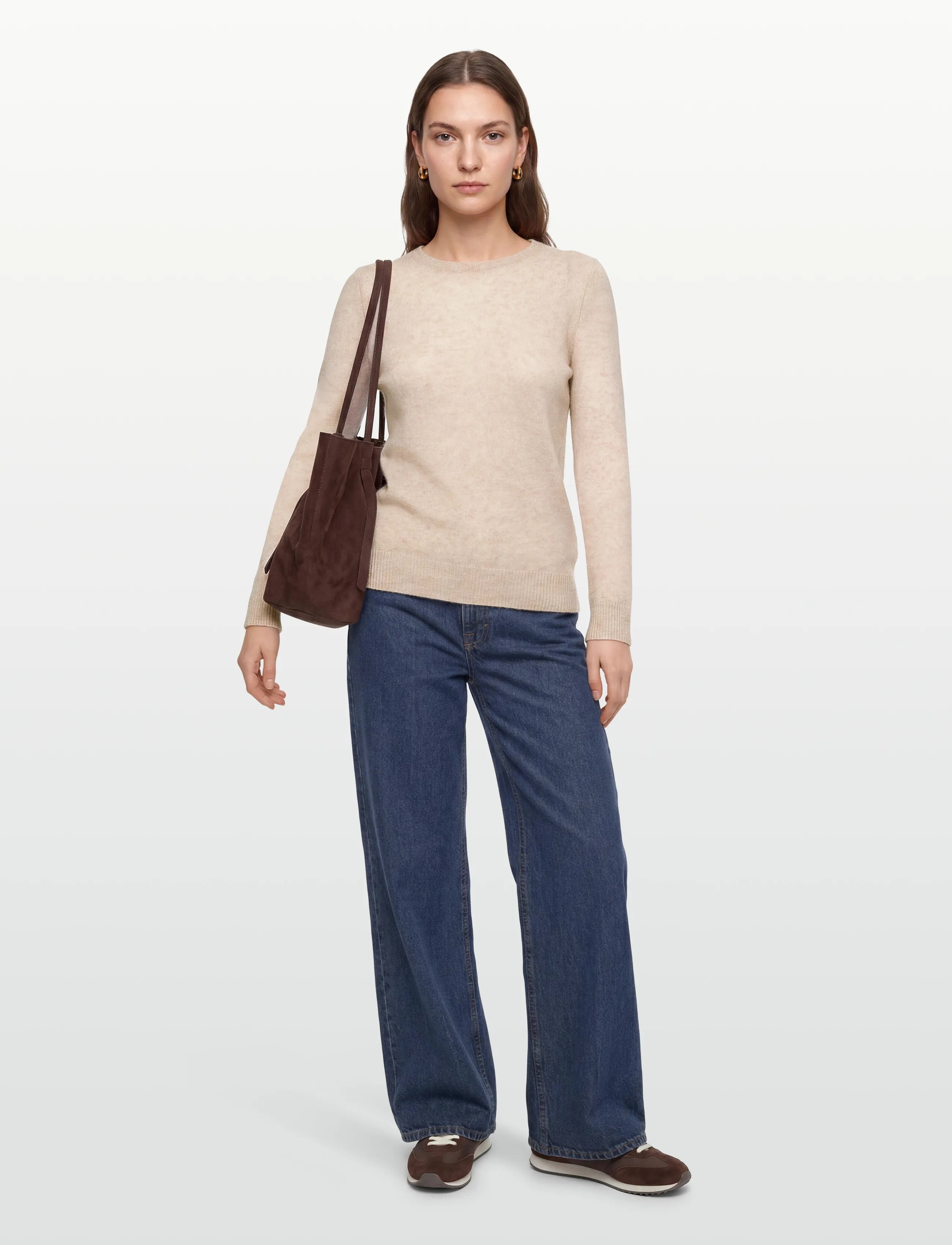 Davida Cashmere Basic Sweater Loose Tension, S, Knitwear, Creme - Jumpers, Frauen