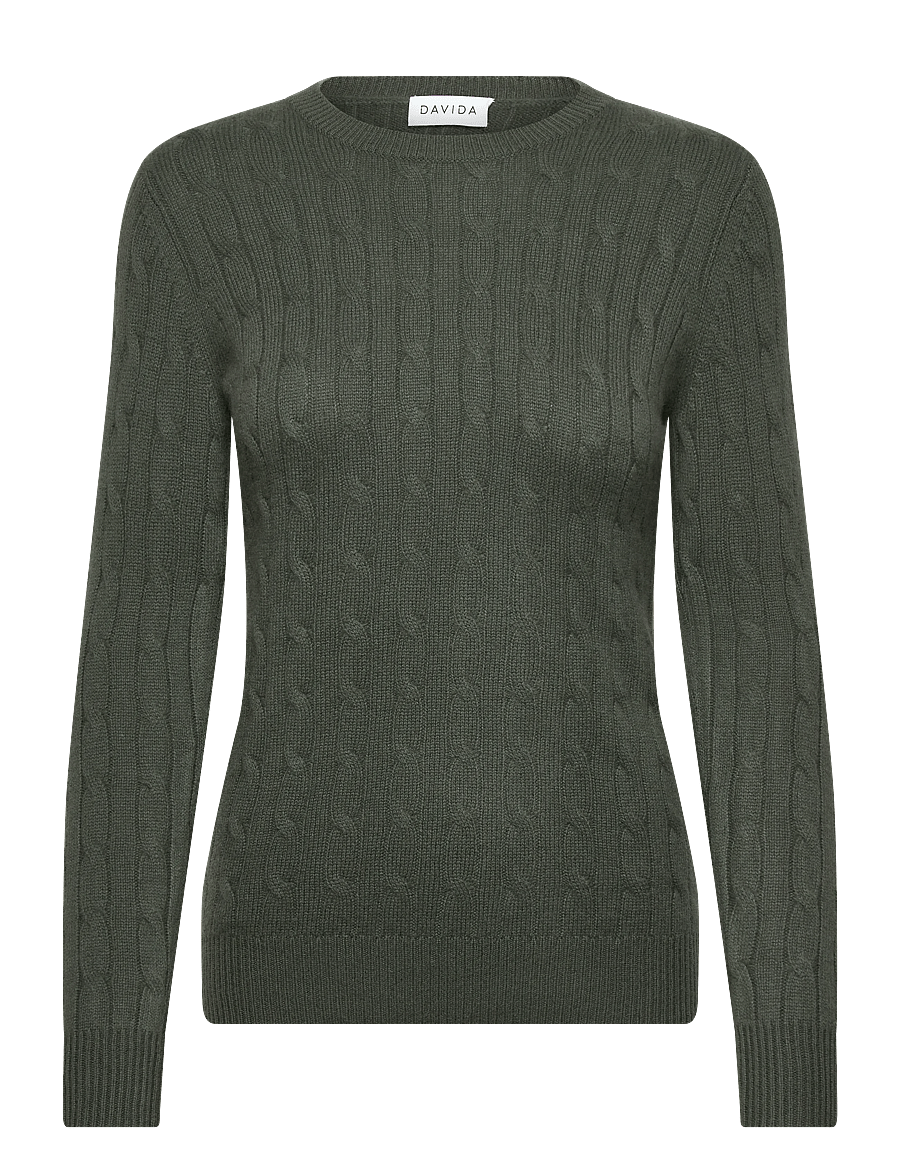 Davida Cashmere - O-Neck Cable Sweater - kašmiir - army green - 0