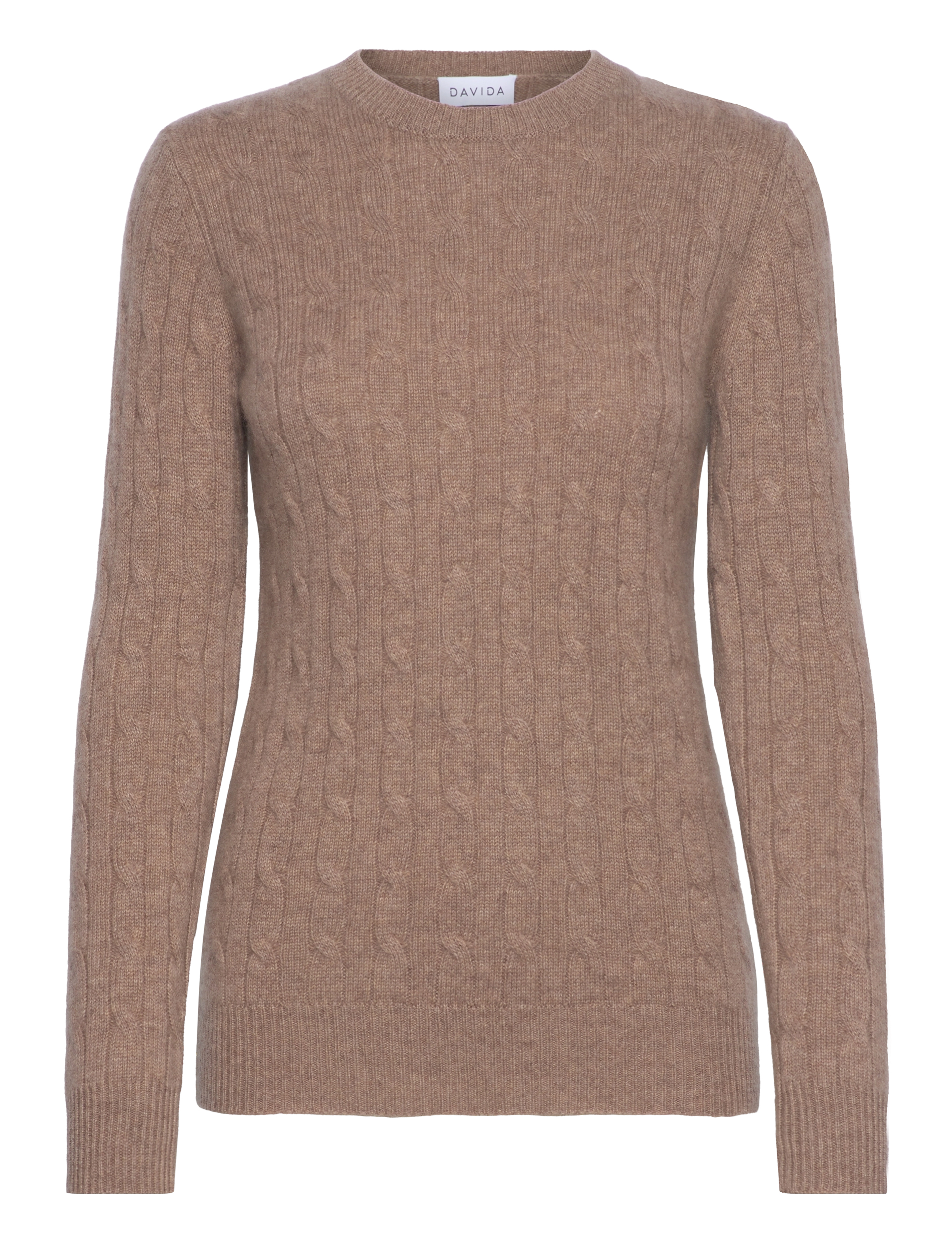 DAVIDA CASHMERE O-Neck Cable Pullover Beige - M - Damen