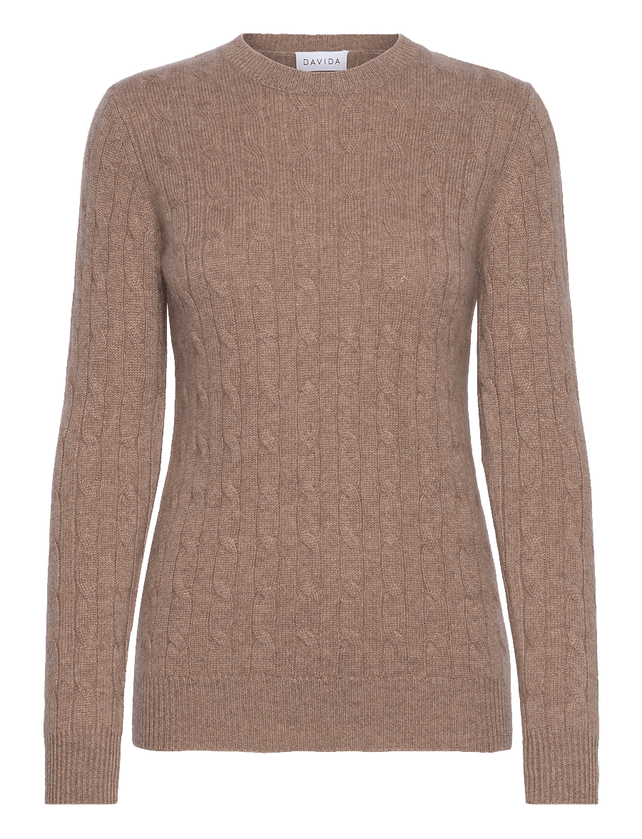 Davida Cashmere - O-Neck Cable Sweater - kaszmir - mink - 0