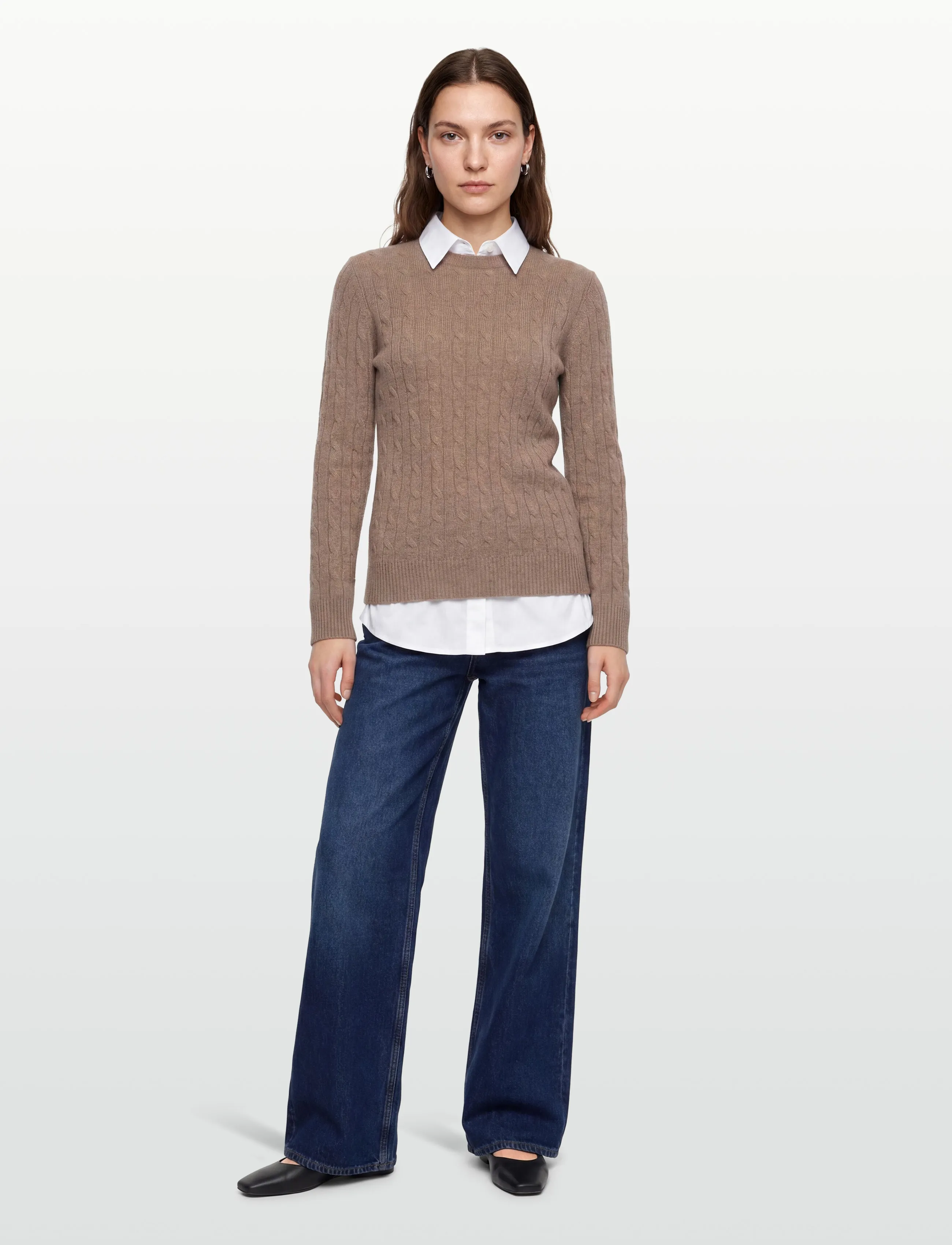 Davida Cashmere O-Neck Cable Sweater, M, Knitwear, Beige - Jumpers, Frauen