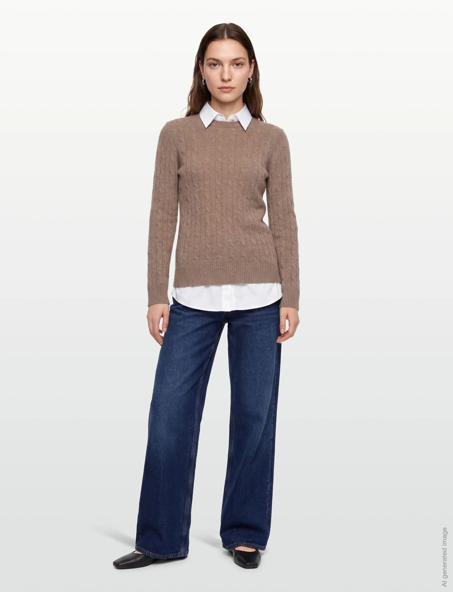 Davida Cashmere - O-Neck Cable Sweater - kaschmir - mink - 0