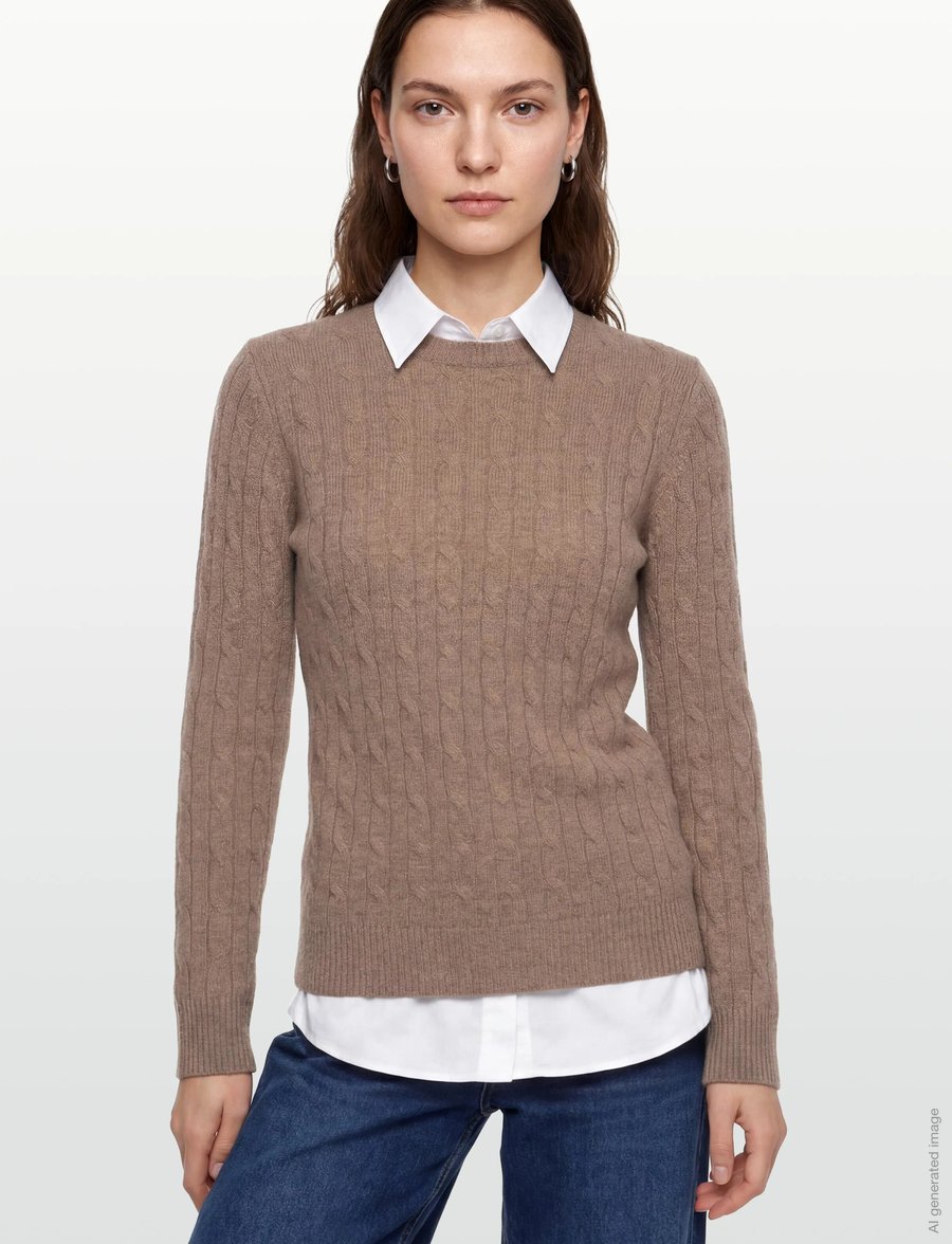 Davida Cashmere - O-Neck Cable Sweater - kaschmir - mink - 3