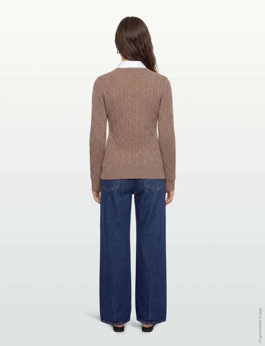 Davida Cashmere - O-Neck Cable Sweater - kaschmir - mink - 4