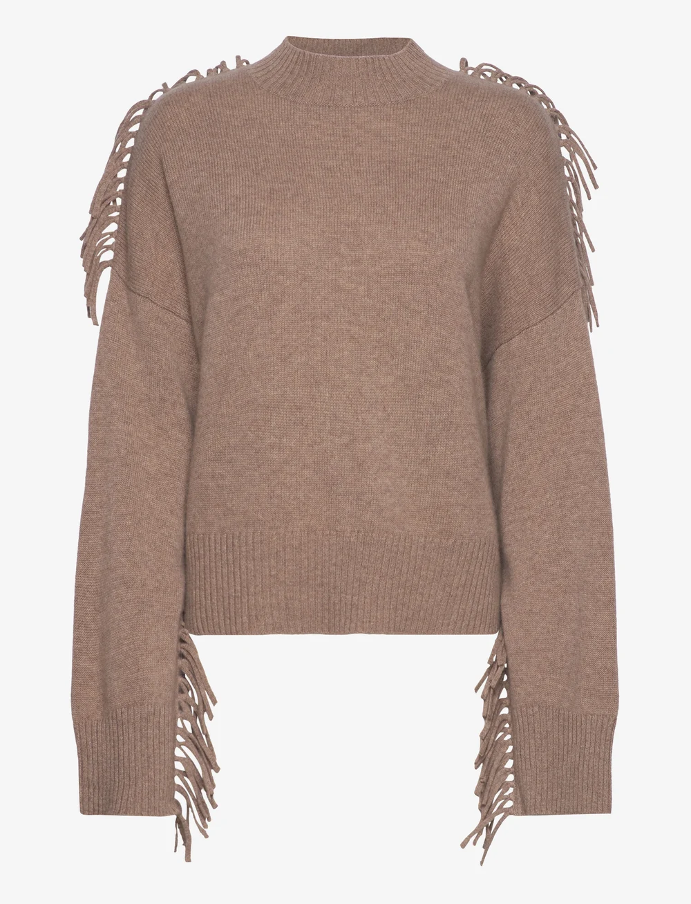 Davida Cashmere - Boxy O-neck Sweater Fringes - kašmiir - mink - 0