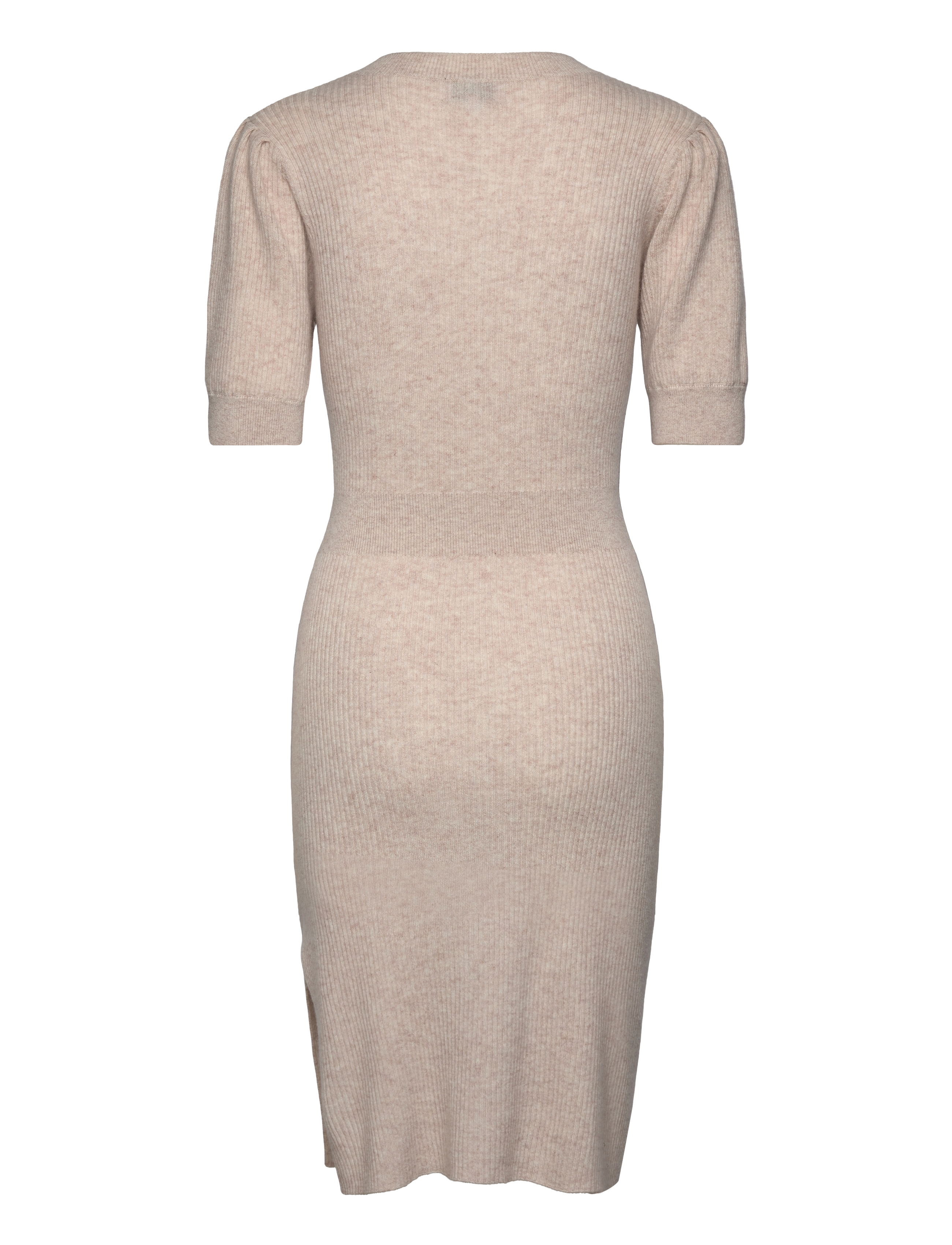 Davida Cashmere - Short Puff Sleeve Rib Dress - light beige - 1
