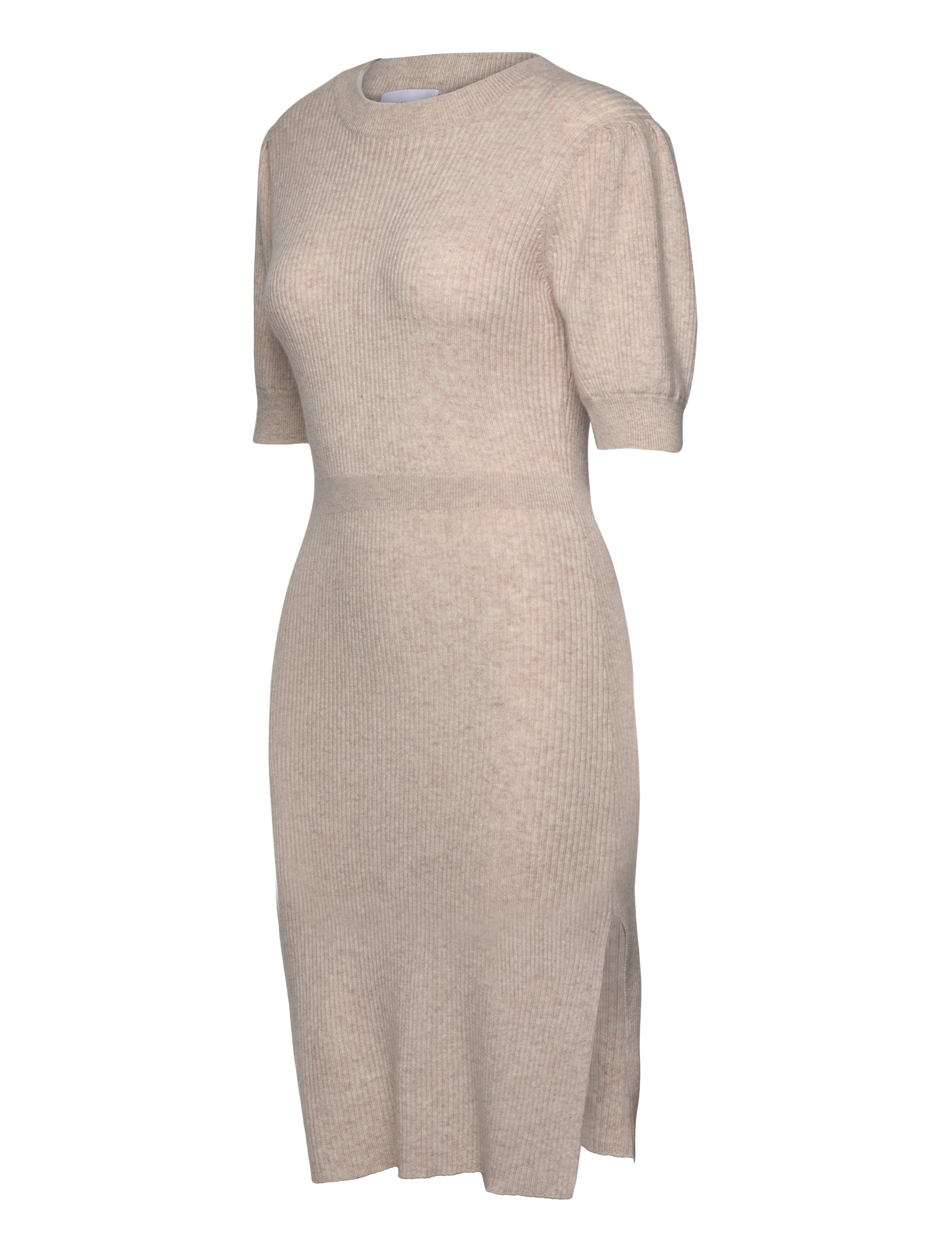 Davida Cashmere - Short Puff Sleeve Rib Dress - light beige - 2