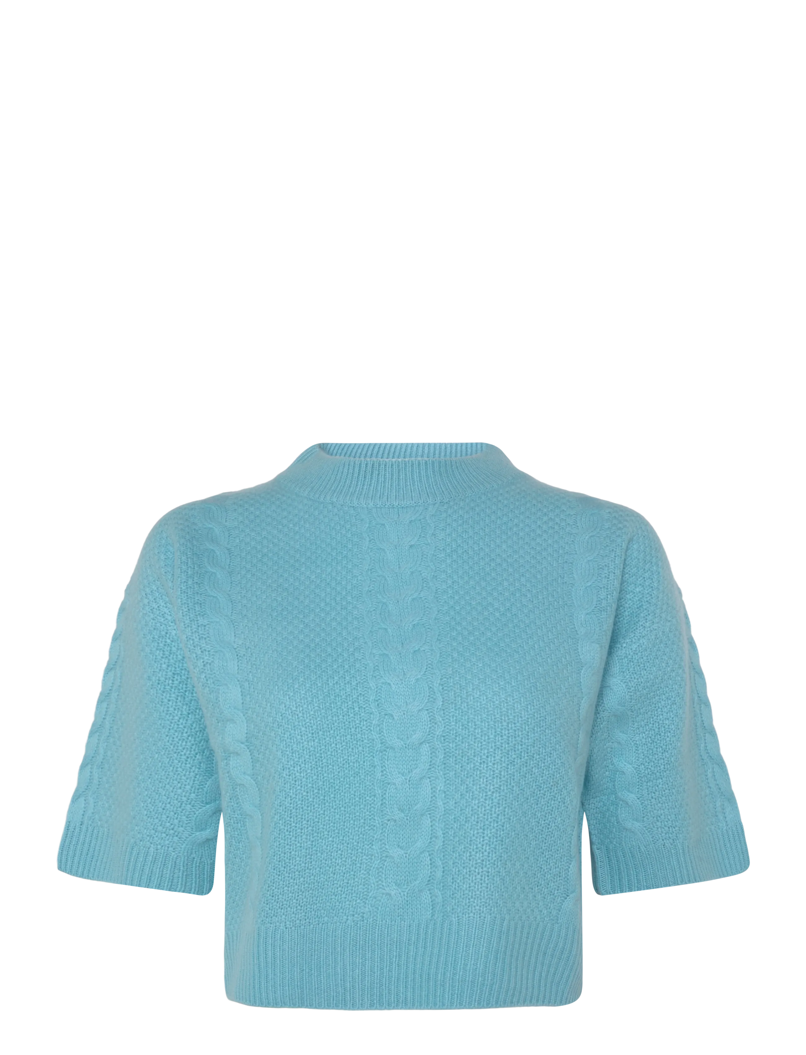 Davida Cashmere Cable Short Sleeve Sweater - Clothing - TURQUOISE / blue