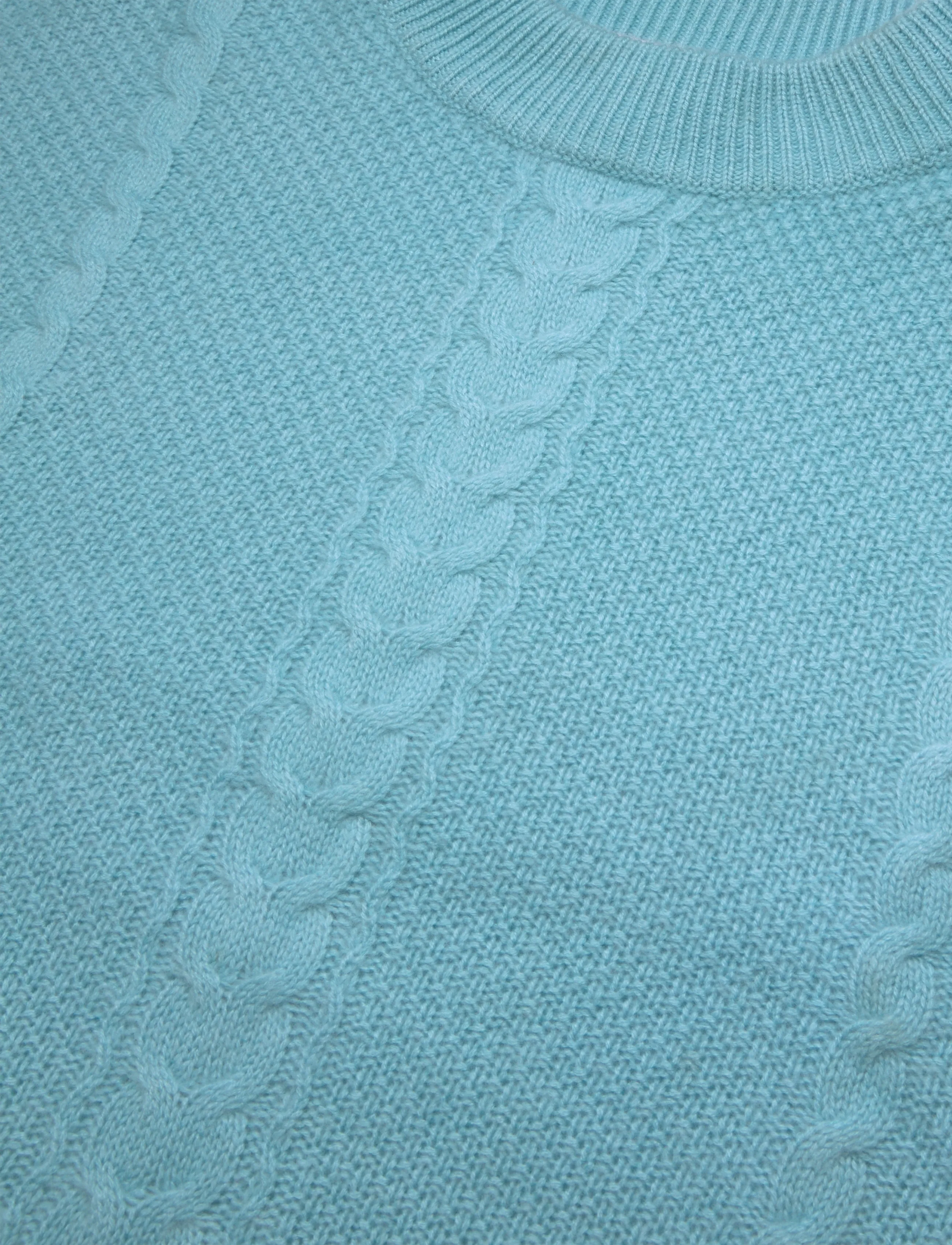 Davida Cashmere - Cable Short Sleeve Sweater - cashmere - turquoise - 2