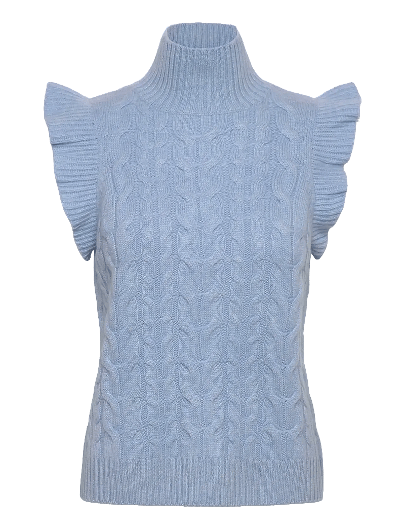 Davida Cashmere - Roll Neck Frill Cable Vest - kašmiir - blue fog - 0