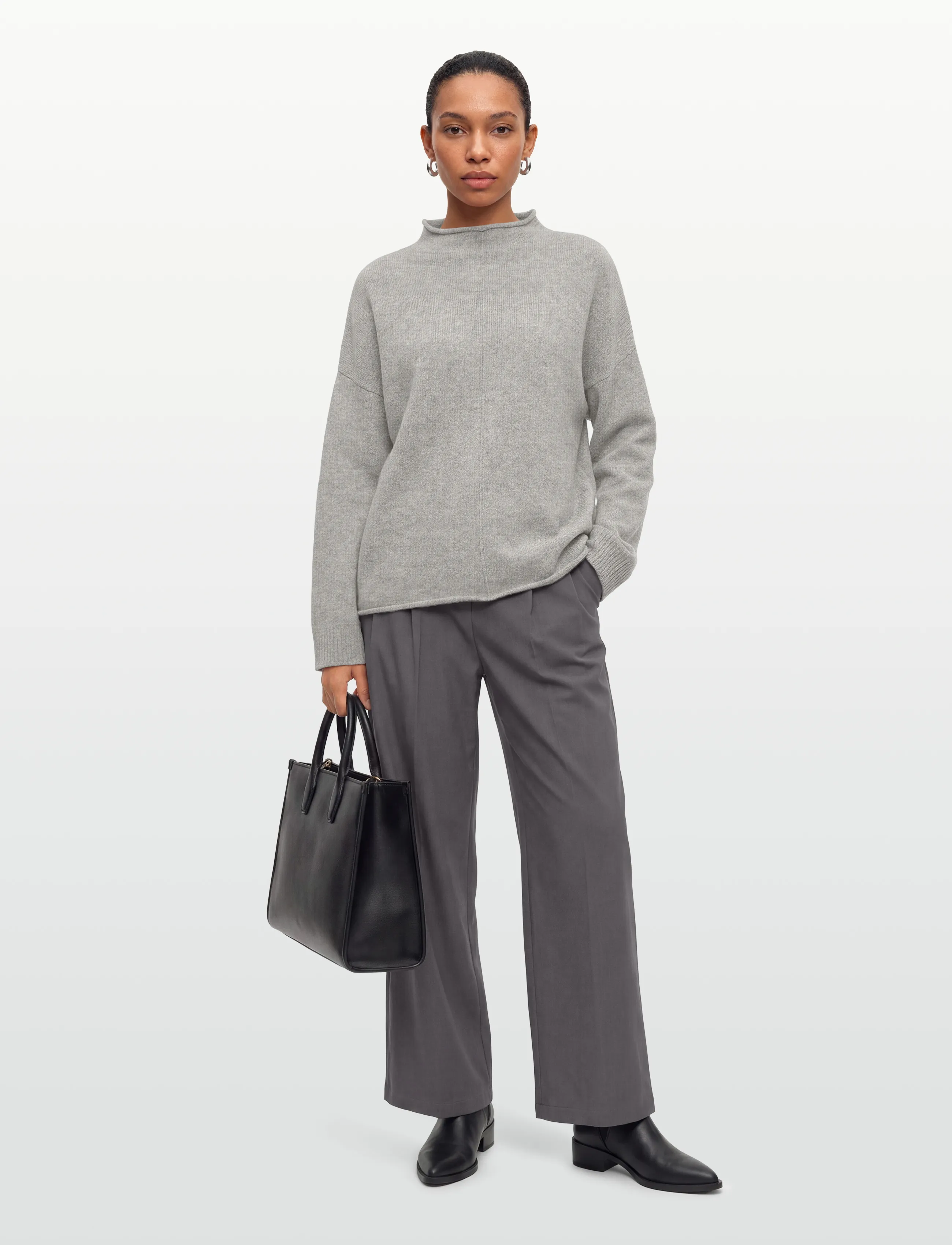 Davida Cashmere Oversized Half Turtleneck, S/M, Grey, Strik > Rullekrave, Dame