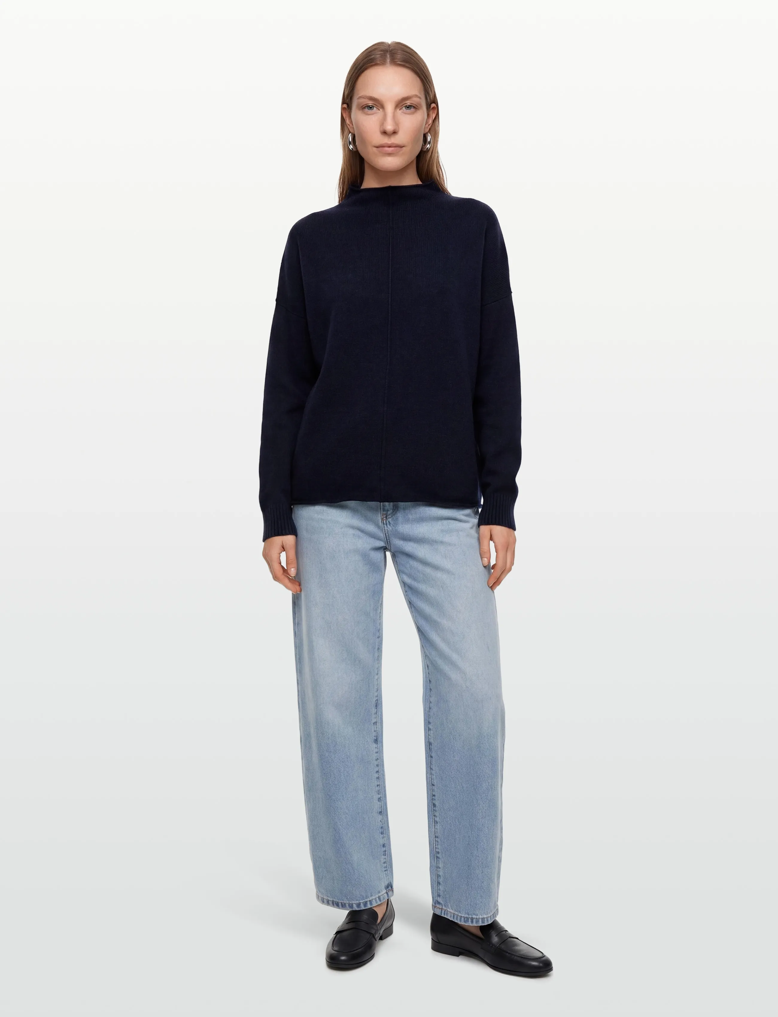 Davida Cashmere Oversized Half Turtleneck, Kvinder, Oversized Halv Rullekrave Sweater, Navy, Str: S/M