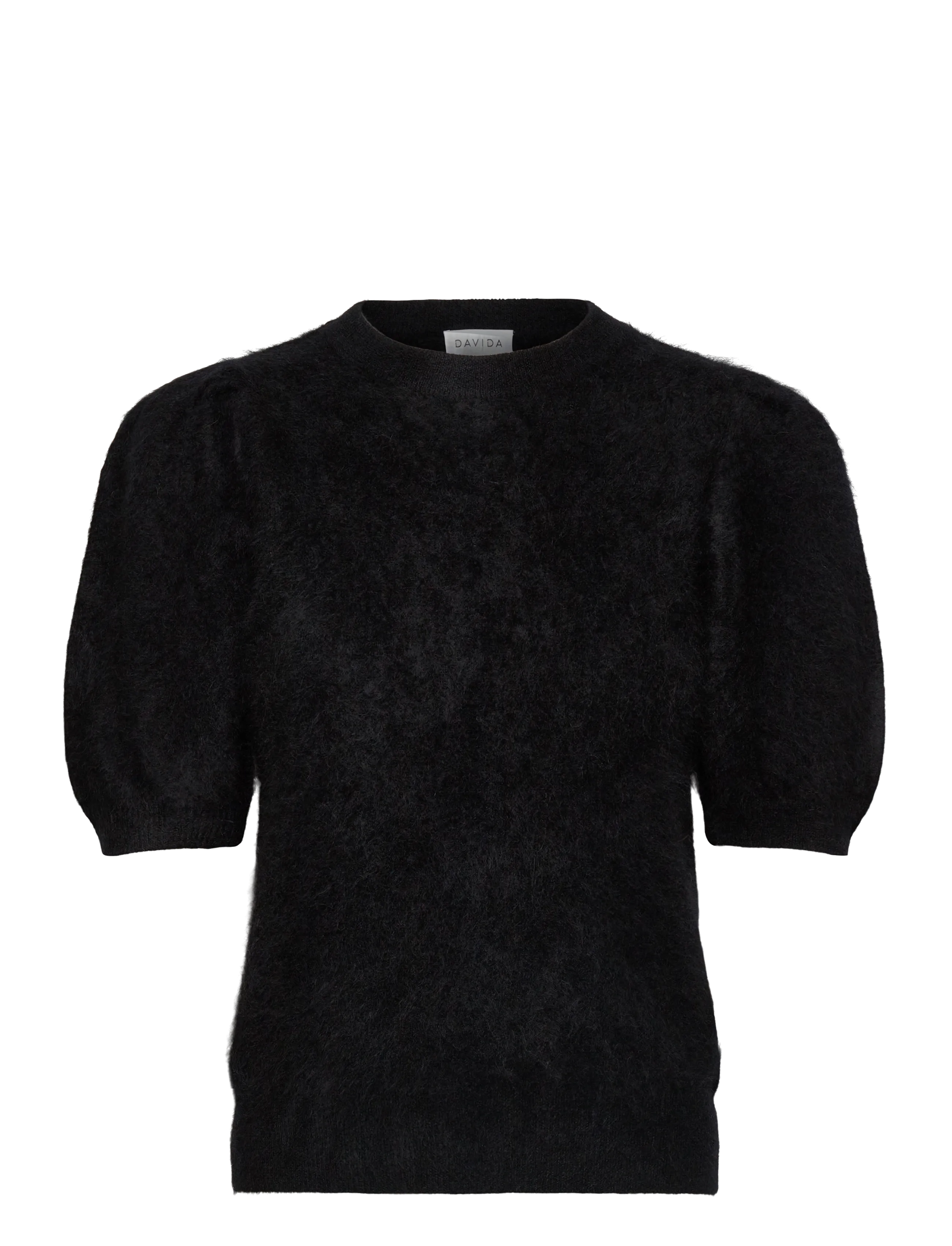 Davida Cashmere Brushed Puff Sleeve T-shirt - Davida Cashmere - BLACK / black