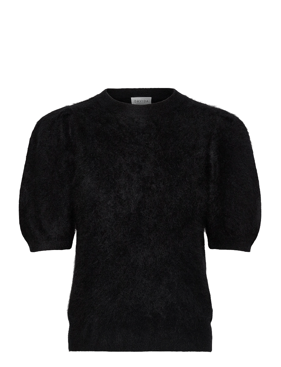 Davida Cashmere - Brushed Puff Sleeve T-shirt - t-shirts - black - 1
