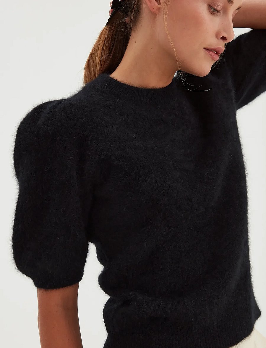 Davida Cashmere - Brushed Puff Sleeve T-shirt - t-shirts - black - 5