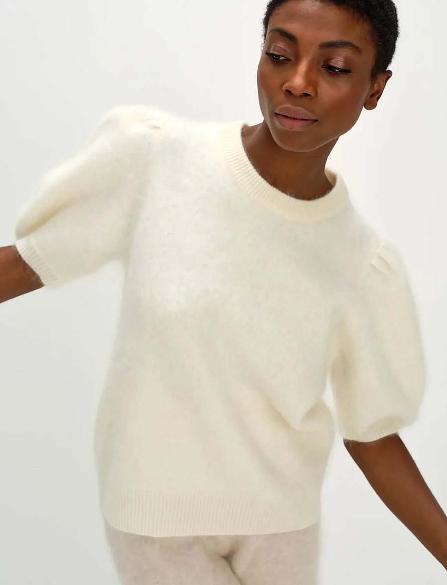 Davida Cashmere - Brushed Puff Sleeve T-shirt - kaschmir - white - 0
