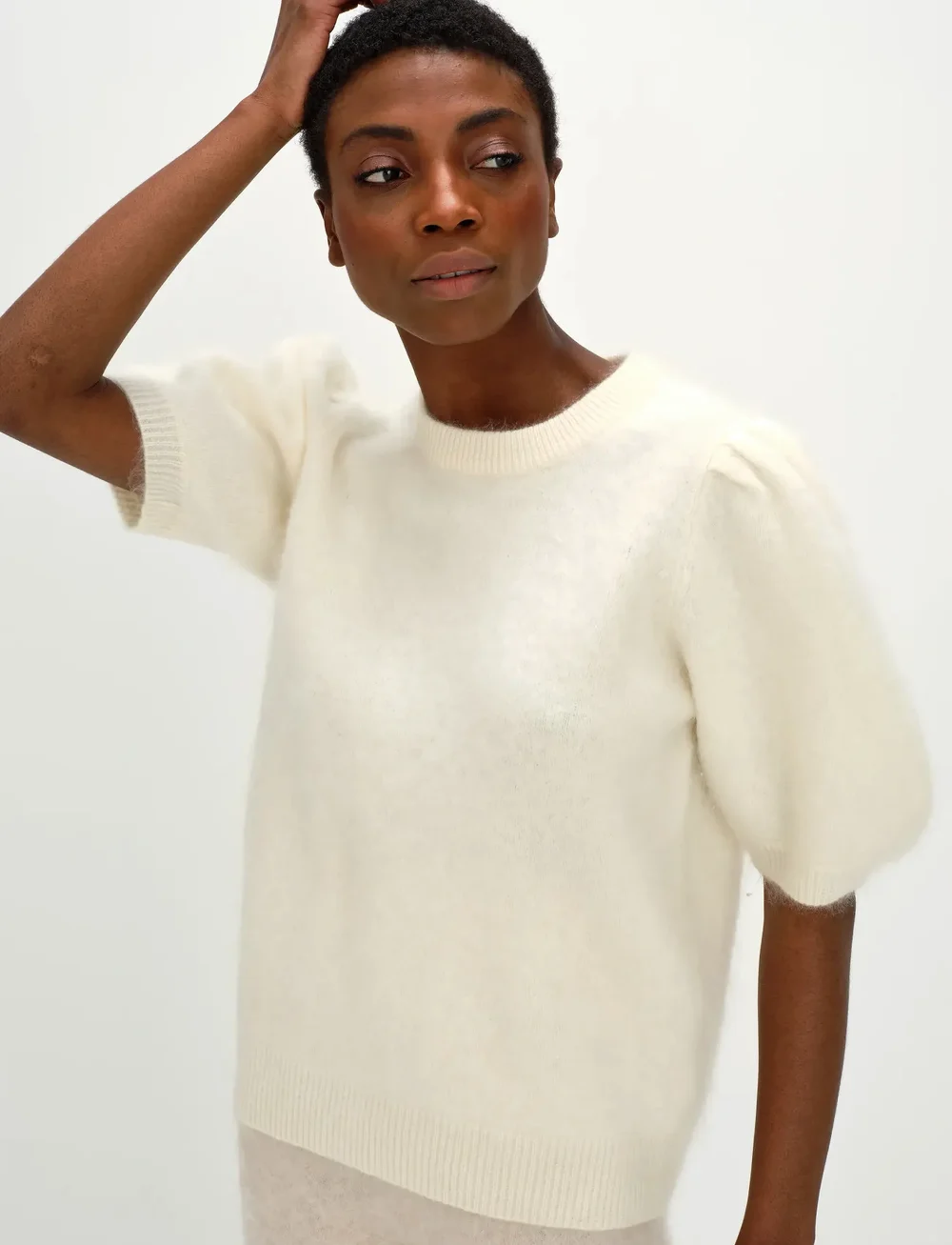 Davida Cashmere - Brushed Puff Sleeve T-shirt - t-shirts - white - 3
