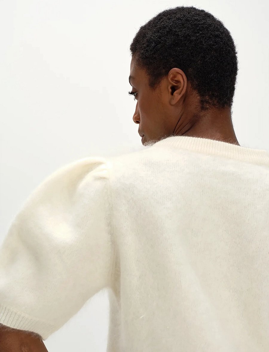 Davida Cashmere - Brushed Puff Sleeve T-shirt - kaschmir - white - 5