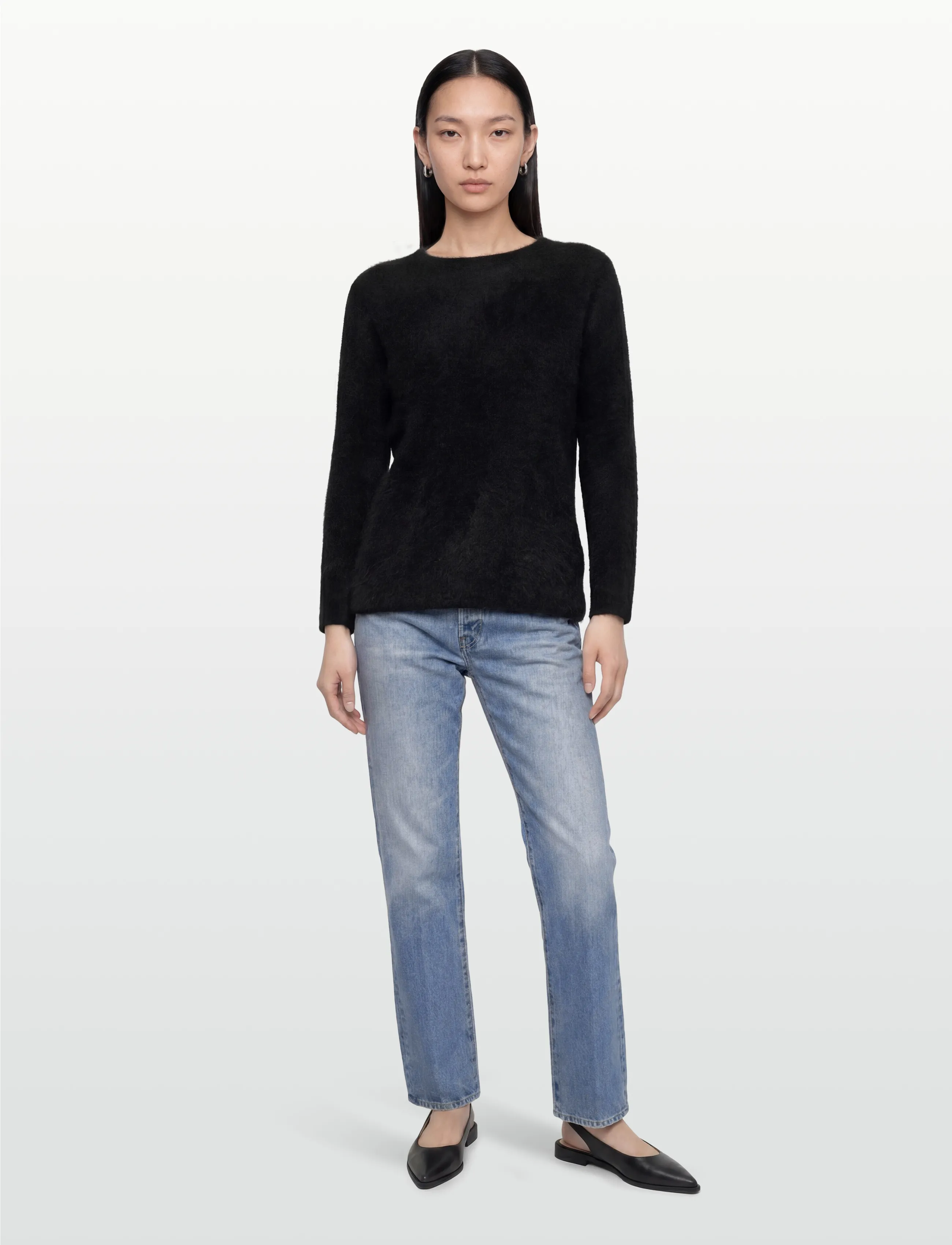 Davida Cashmere - Brushed Curved Sweater - cashmere - black - 0