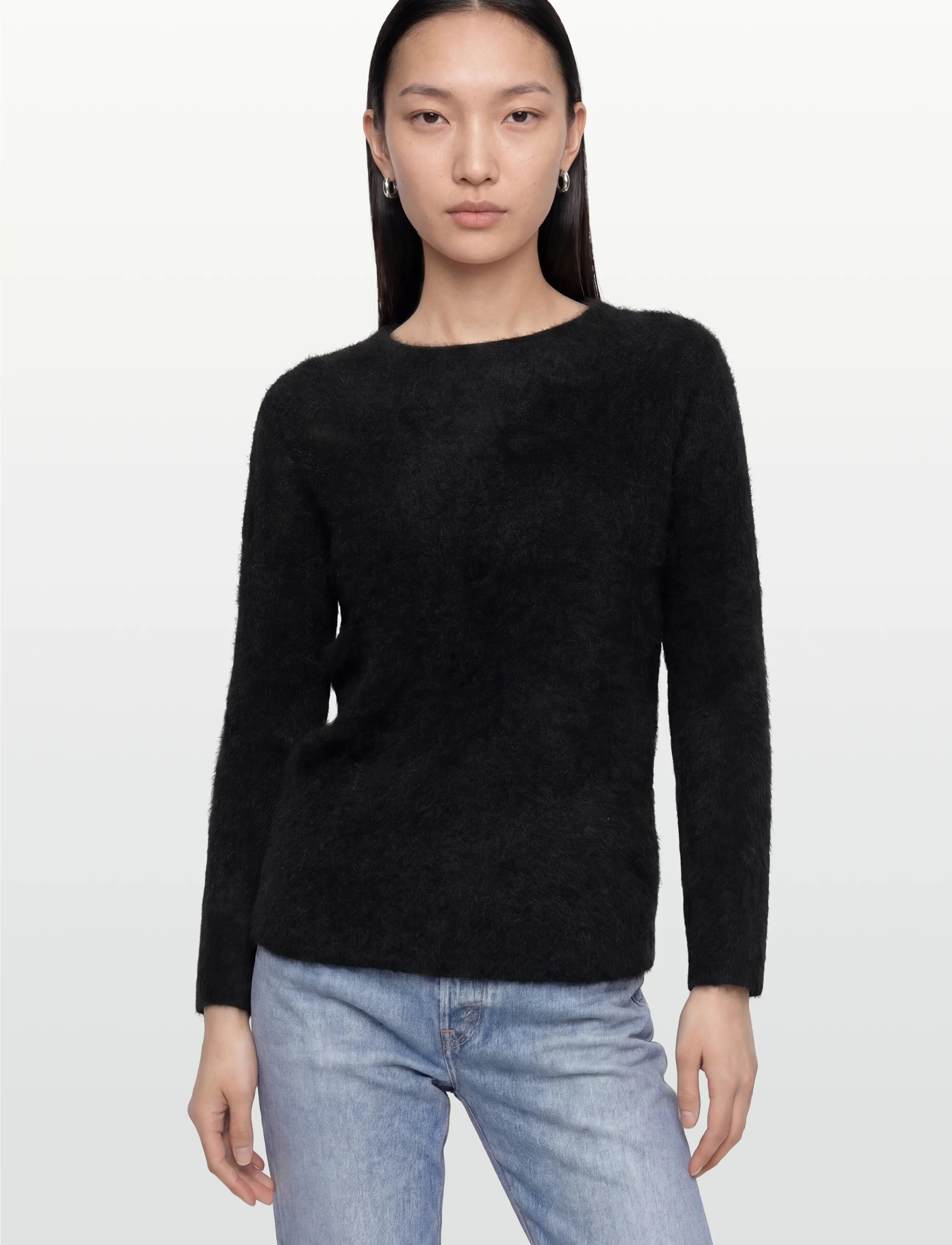 Davida Cashmere - Brushed Curved Sweater - cashmere - black - 3