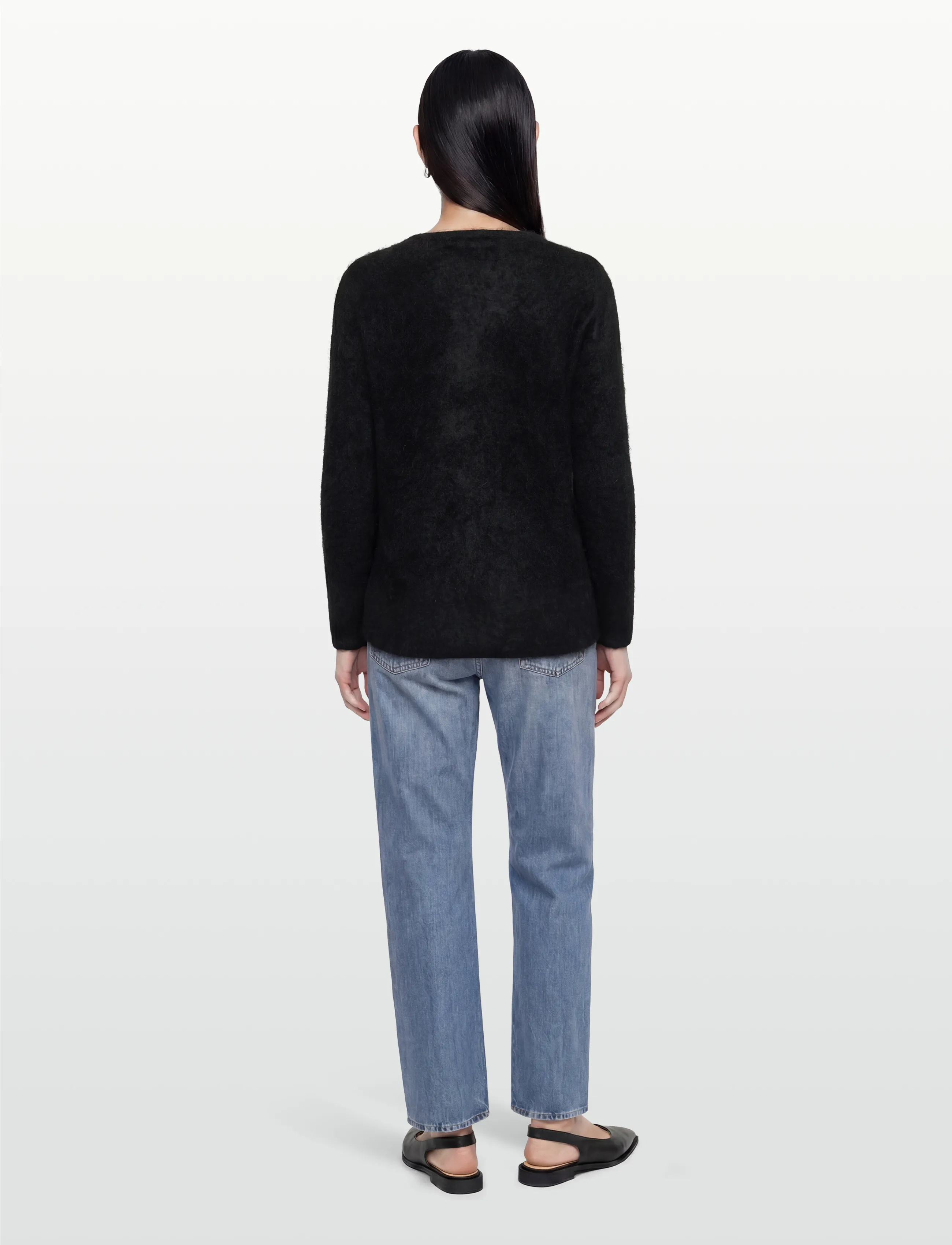 Davida Cashmere - Brushed Curved Sweater - cashmere - black - 4