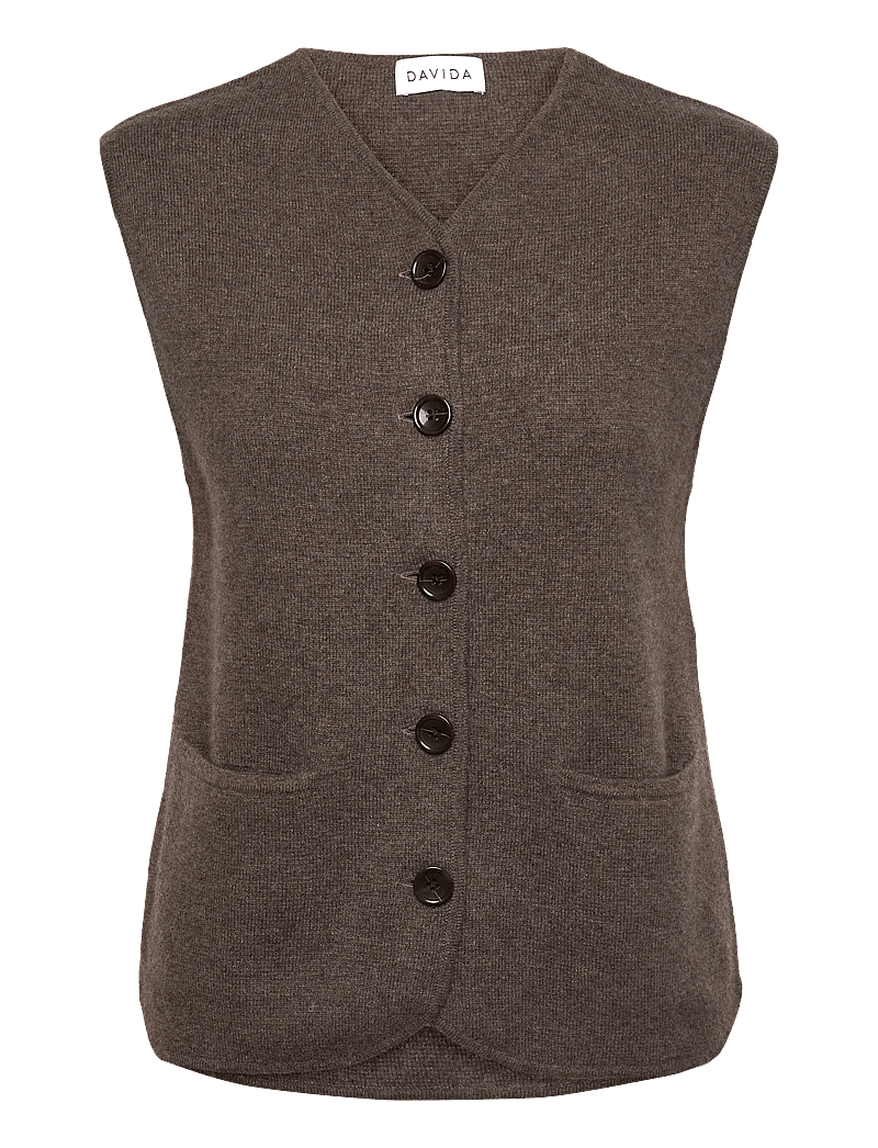 Davida Cashmere - V-neck Cardigan Vest - strikveste - cacao - 0