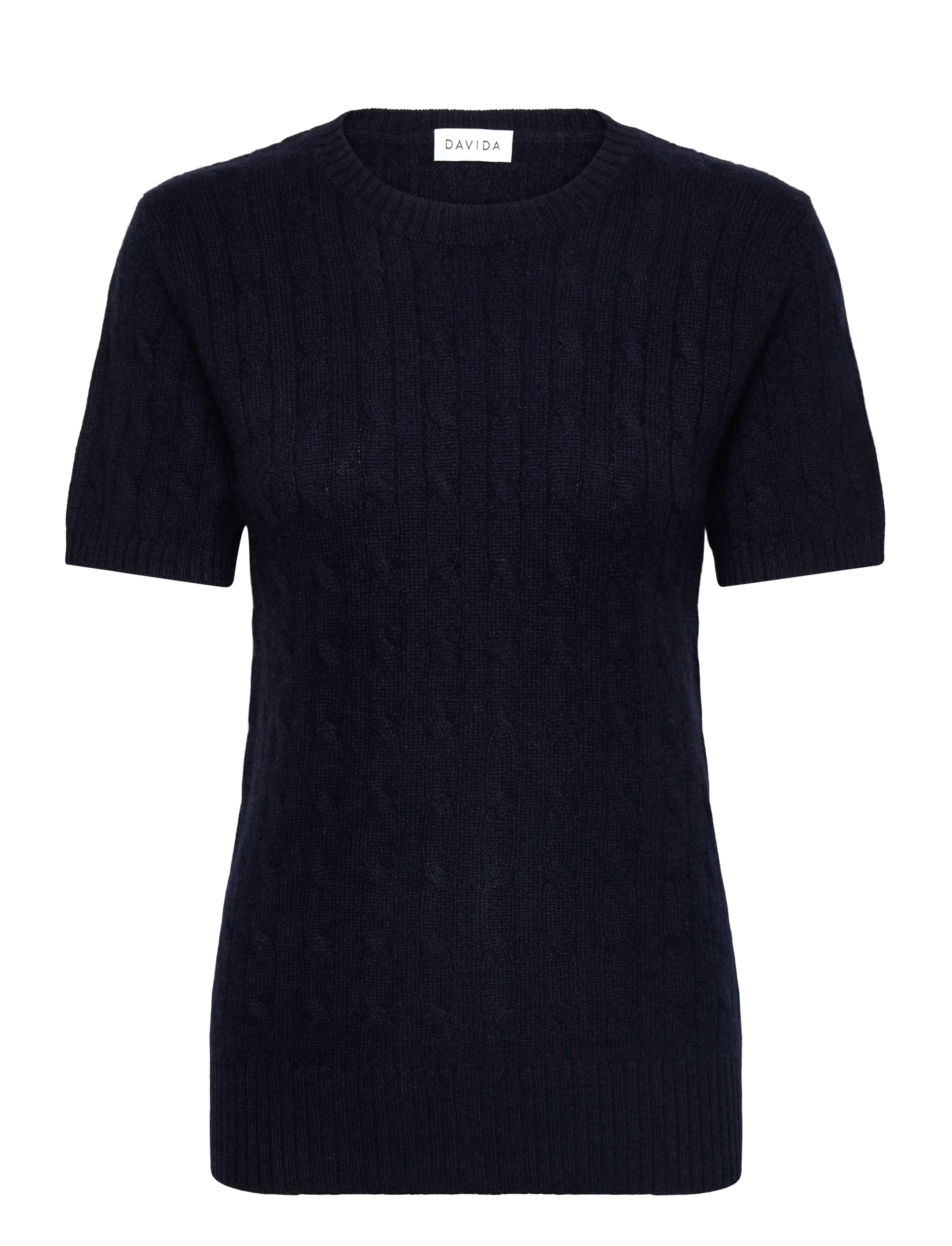 Davida Cashmere T-Shirt Cable, Kvinder, Kabelstrikket T-Shirt, Navy, Str: L