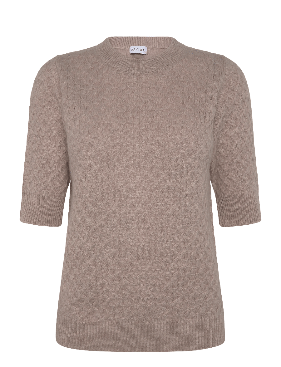 Davida Cashmere - Boxy T-Shirt Diamond Knit - cashmere - sand - 0