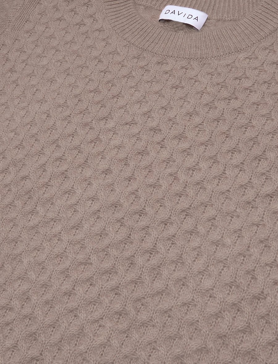 Davida Cashmere - Boxy T-Shirt Diamond Knit - cashmere - sand - 2