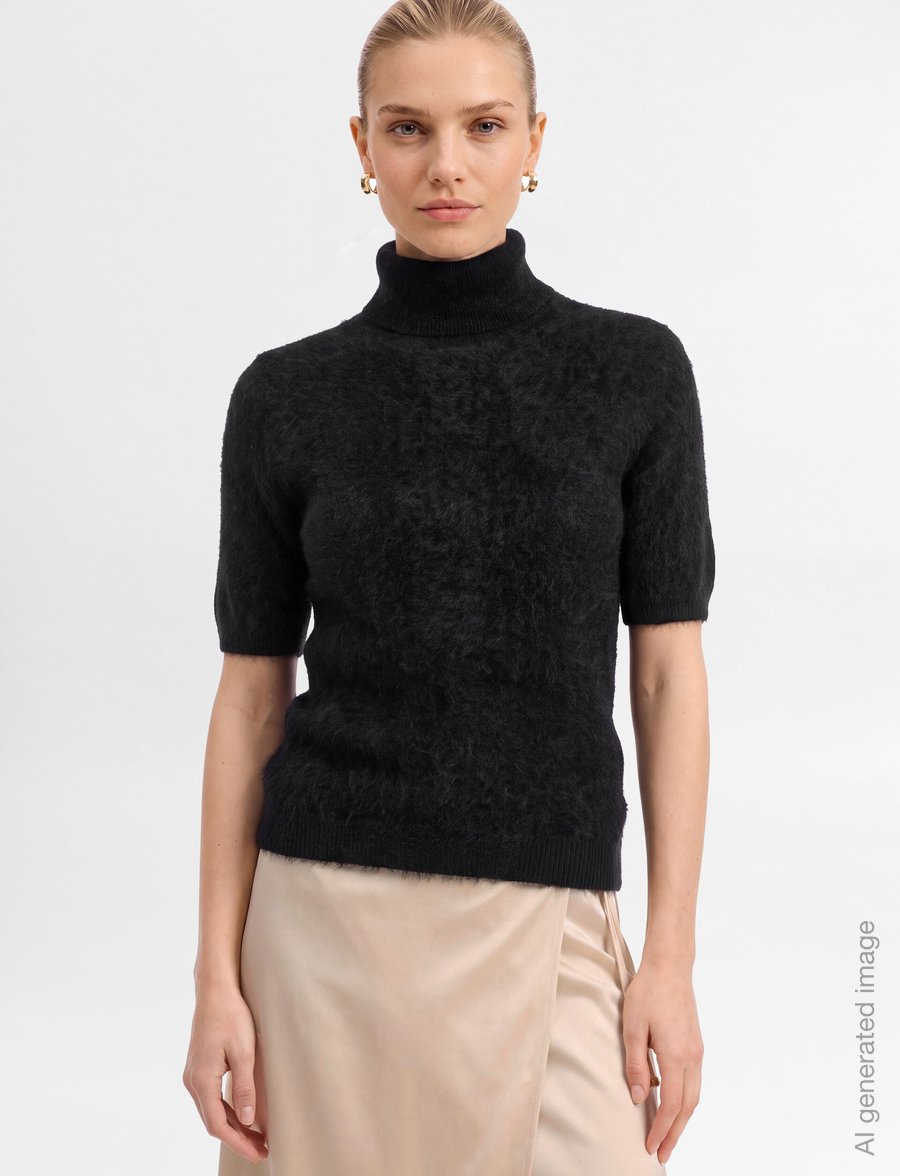 Davida Cashmere - brushed turtleneck t-shirt - kašmiir - black - 3
