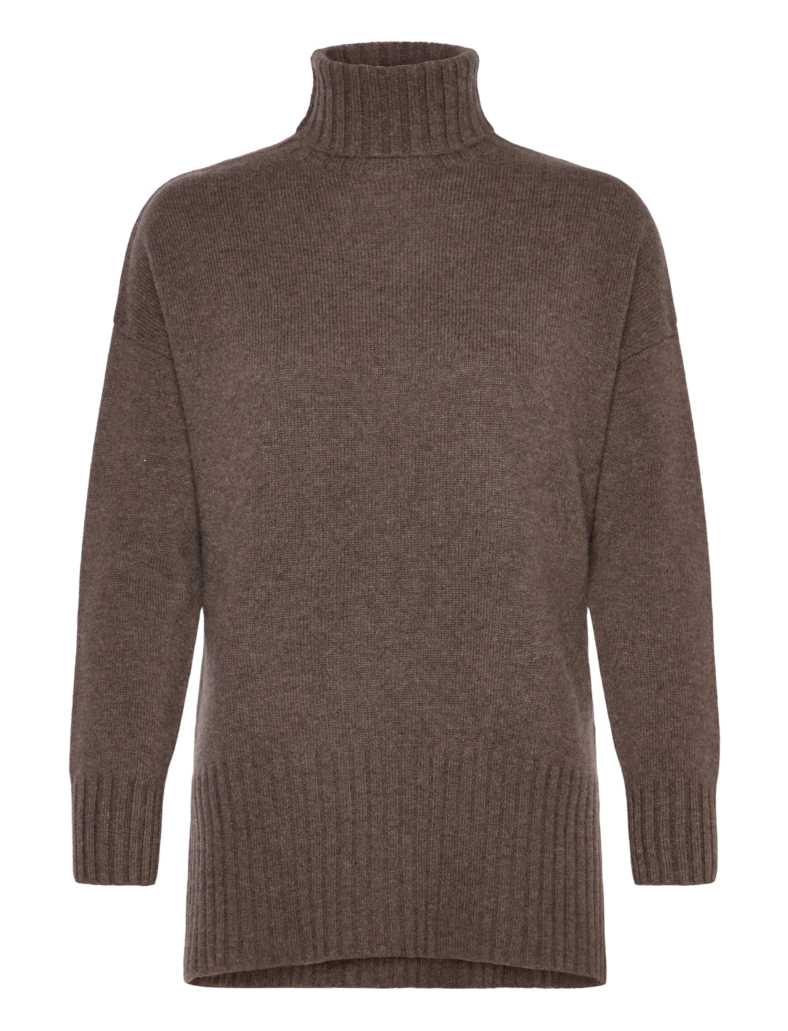 DAVIDA CASHMERE Rollkragen Oversized Slits Braun - M - Damen