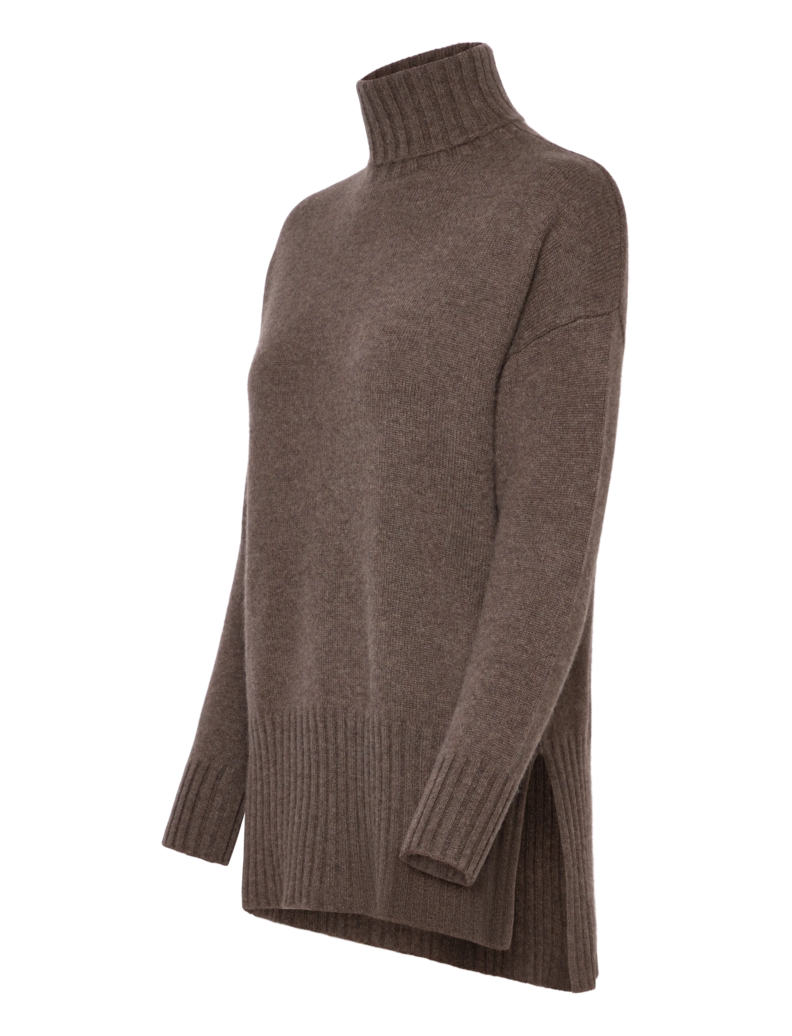 Davida Cashmere - Turtleneck Oversized Slits - kashmir - cacao - 3