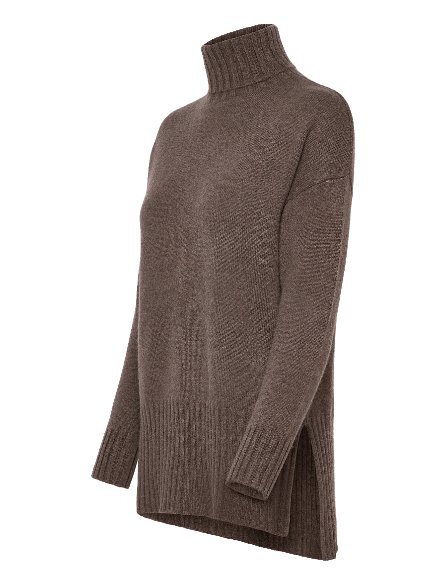 Davida Cashmere - Turtleneck Oversized Slits - kaschmir - cacao - 3