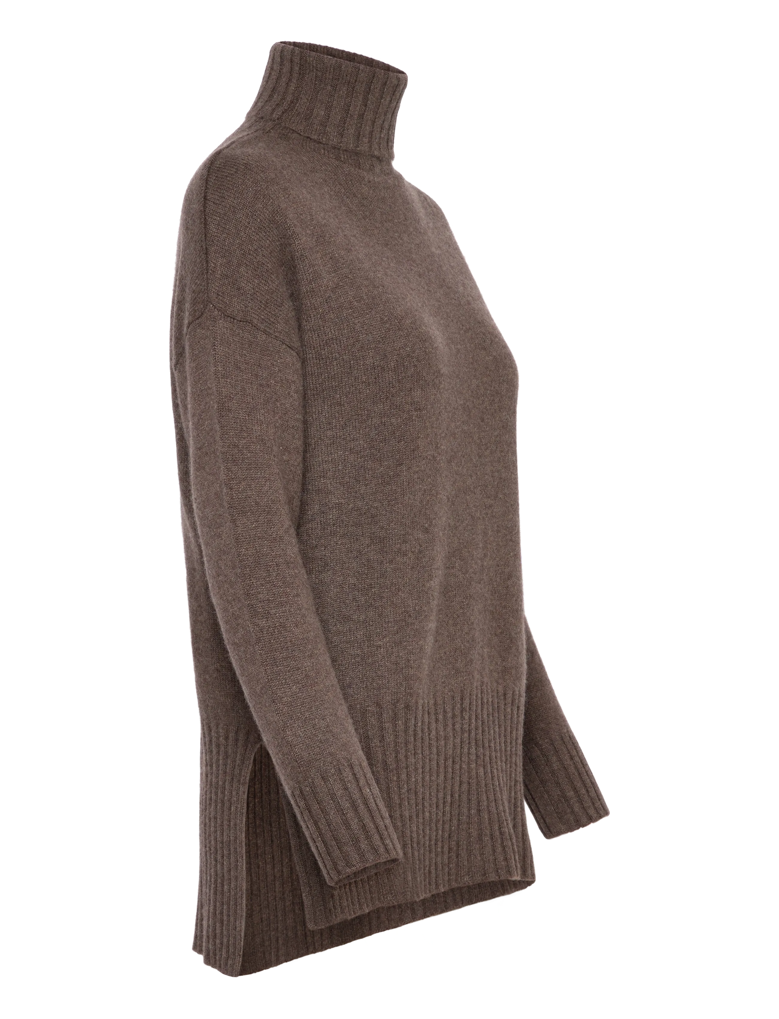 Davida Cashmere - Turtleneck Oversized Slits - kashmir - cacao - 4