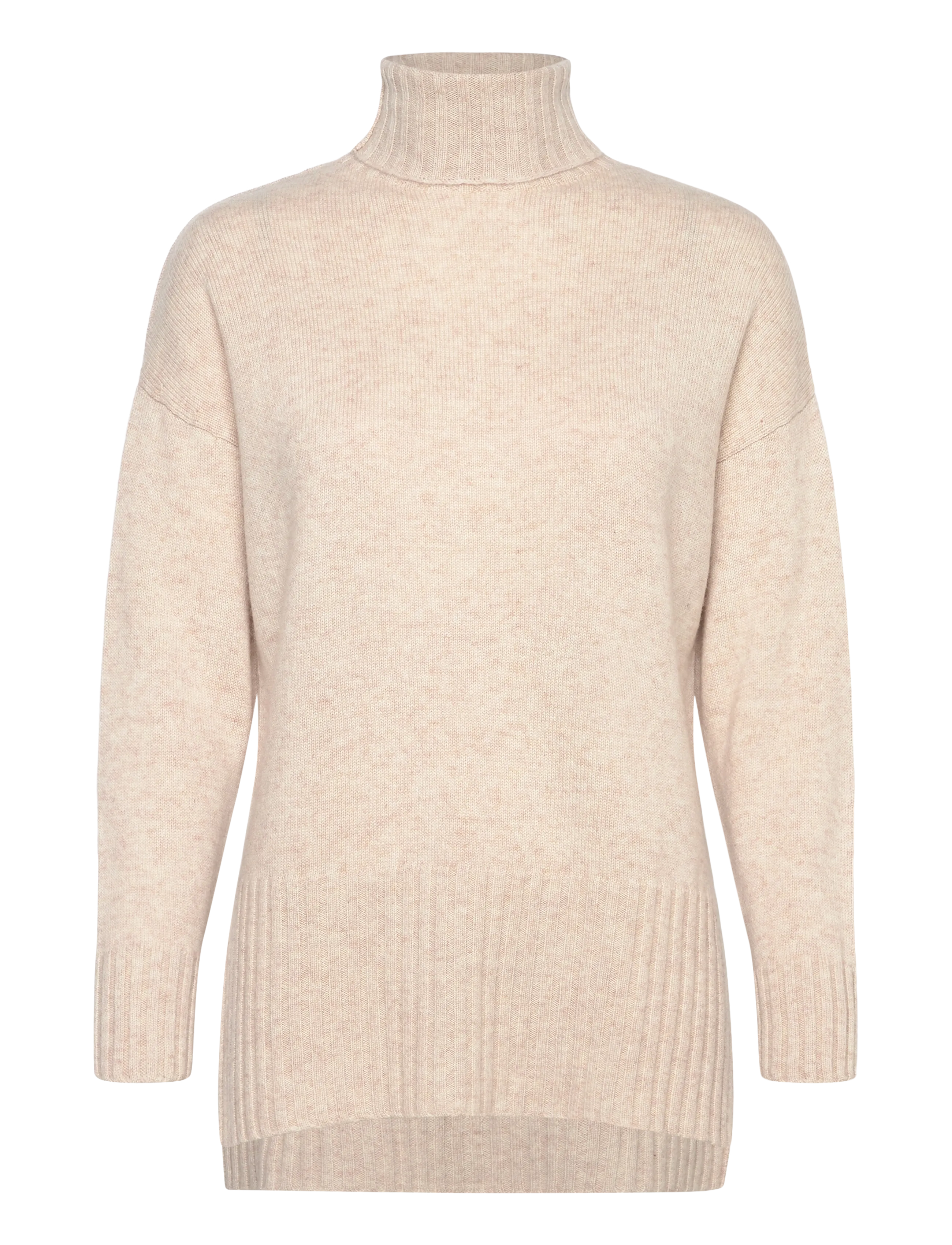 DAVIDA CASHMERE Rollkragen Oversized Slits Beige - S - Damen