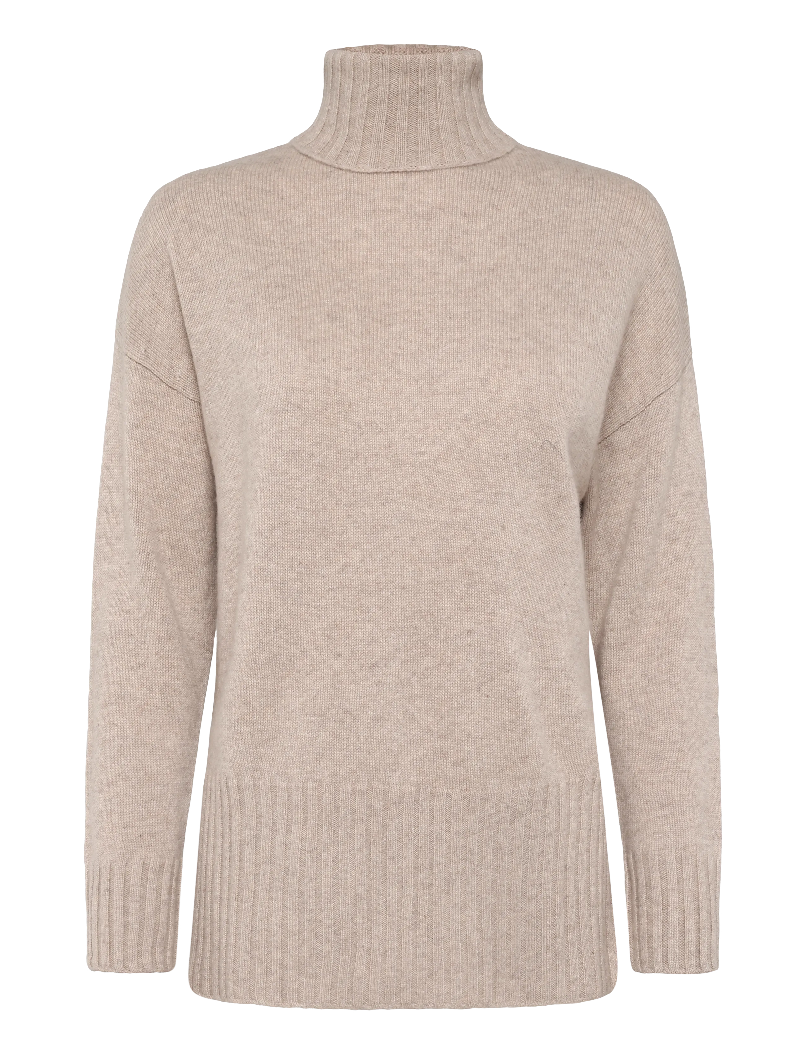 DAVIDA CASHMERE Rollkragen Oversized Slits Beige - XS - Damen