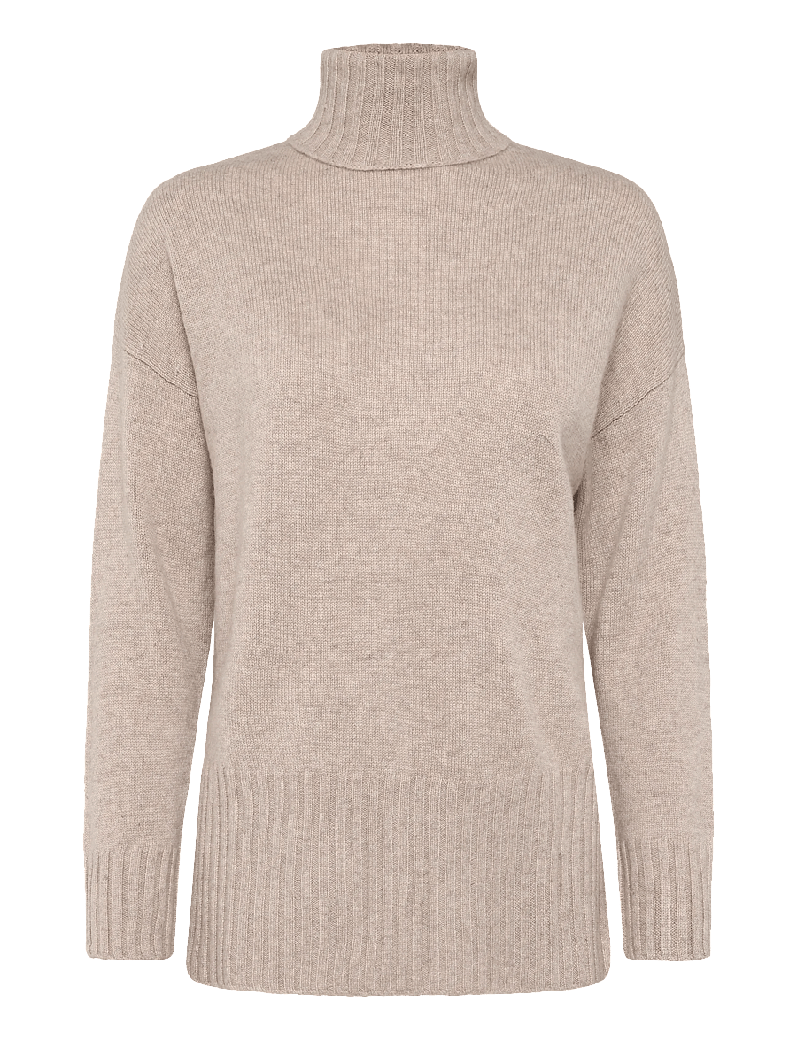Davida Cashmere - Turtleneck Oversized Slits - kaschmir - sand - 0