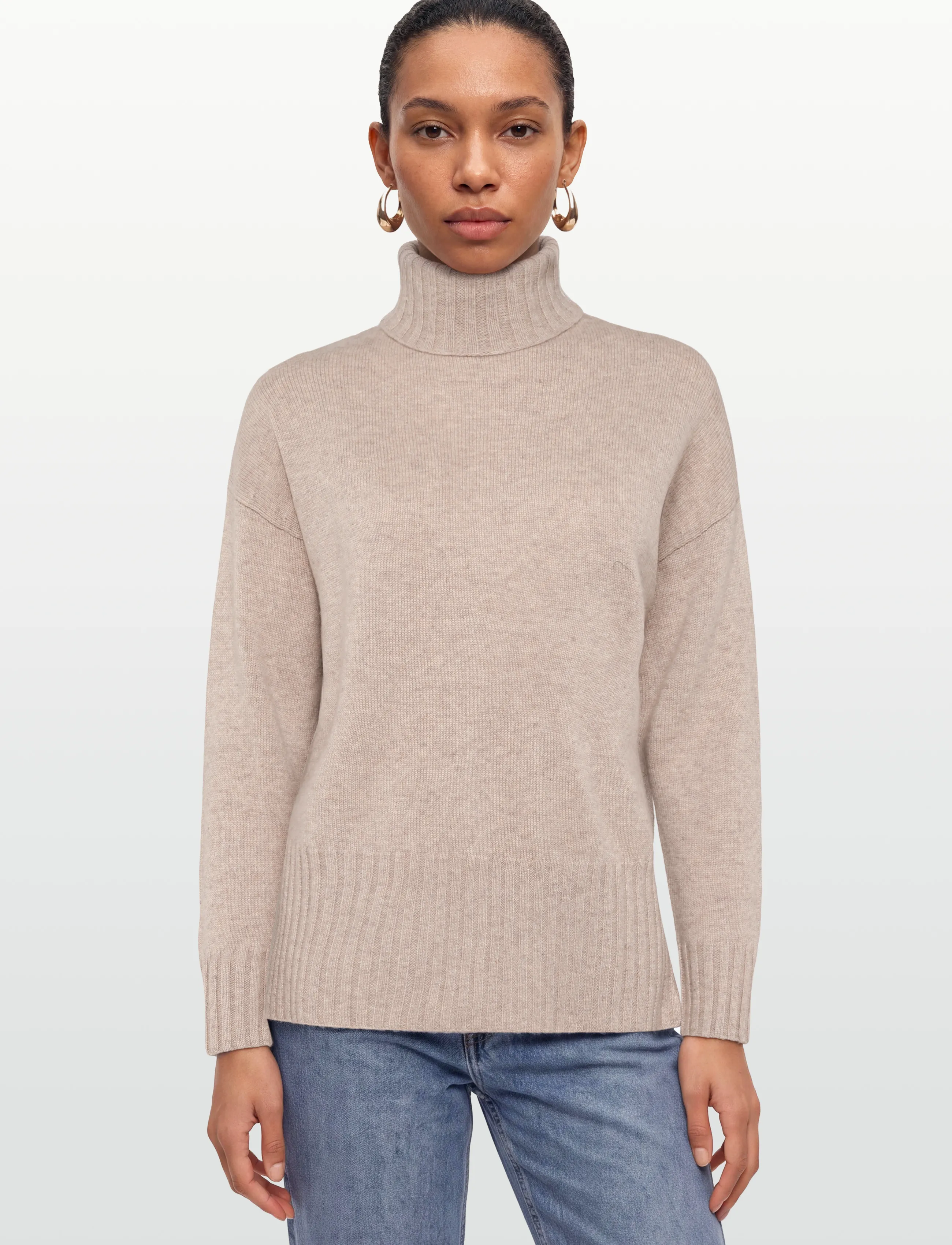 Davida Cashmere - Turtleneck Oversized Slits - rollkragenpullover - sand - 3