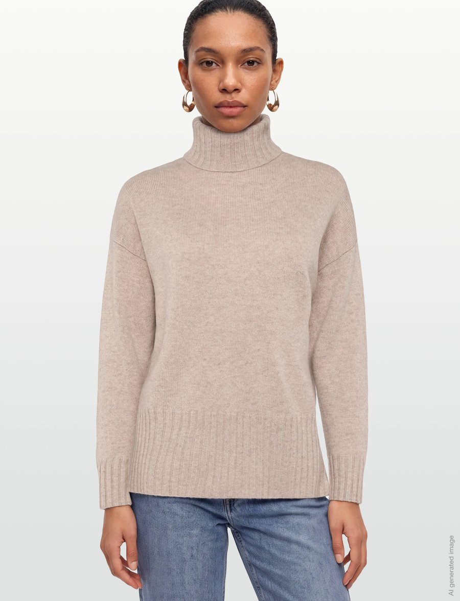 Davida Cashmere - Turtleneck Oversized Slits - kaschmir - sand - 3