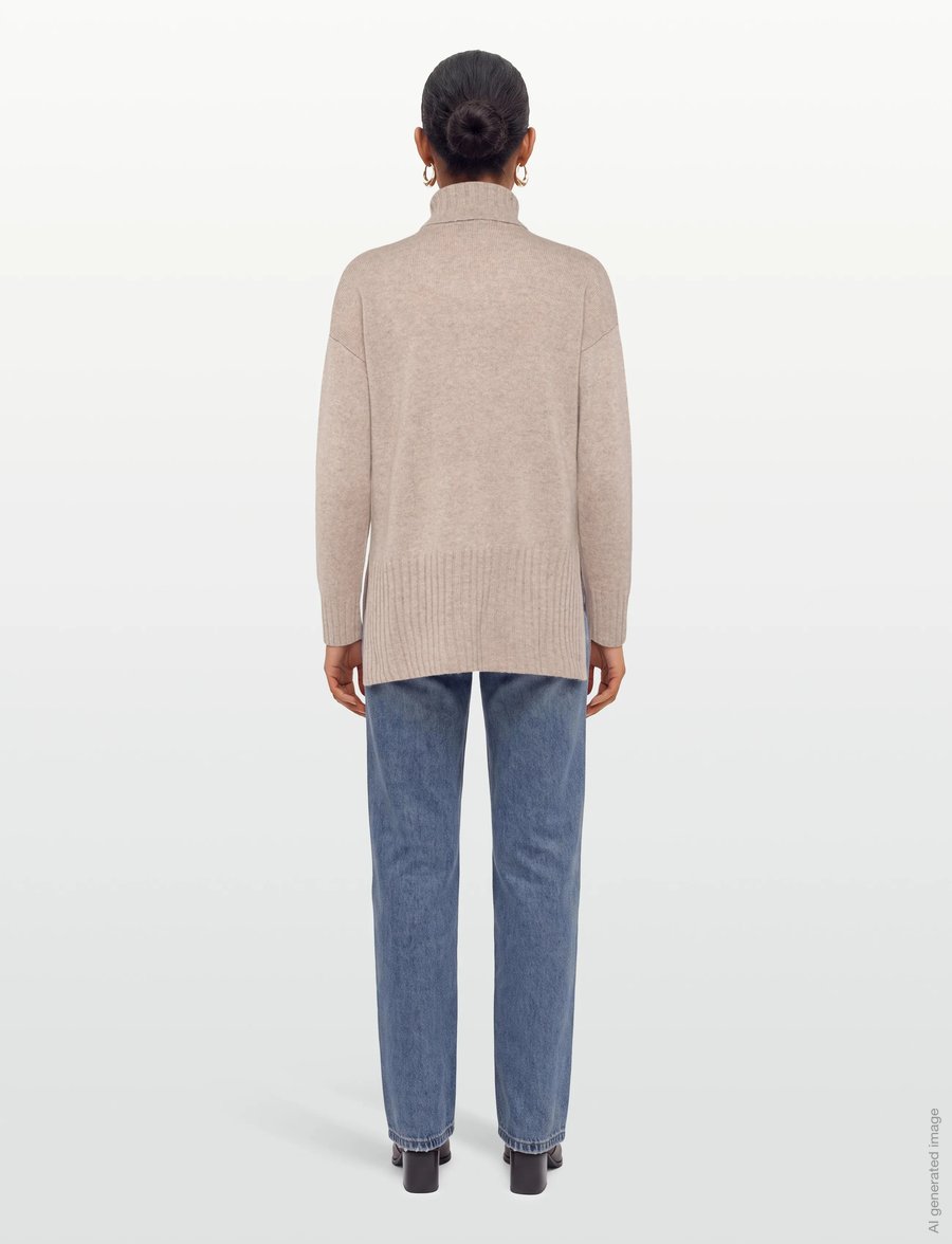 Davida Cashmere - Turtleneck Oversized Slits - kaschmir - sand - 4