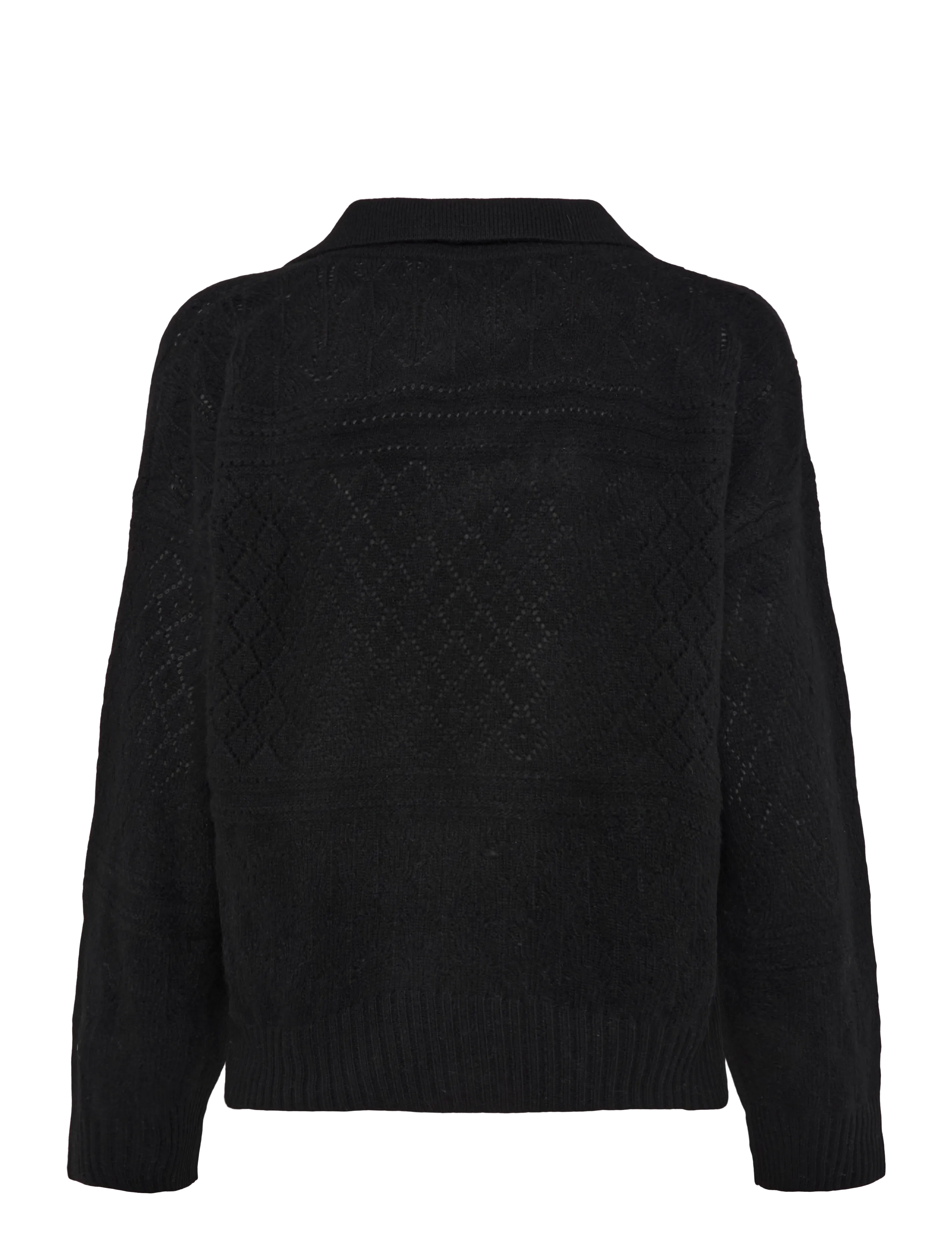 Davida Cashmere - Lace Knitted Open Collar Sweater - herbstliche kleidung - black - 1