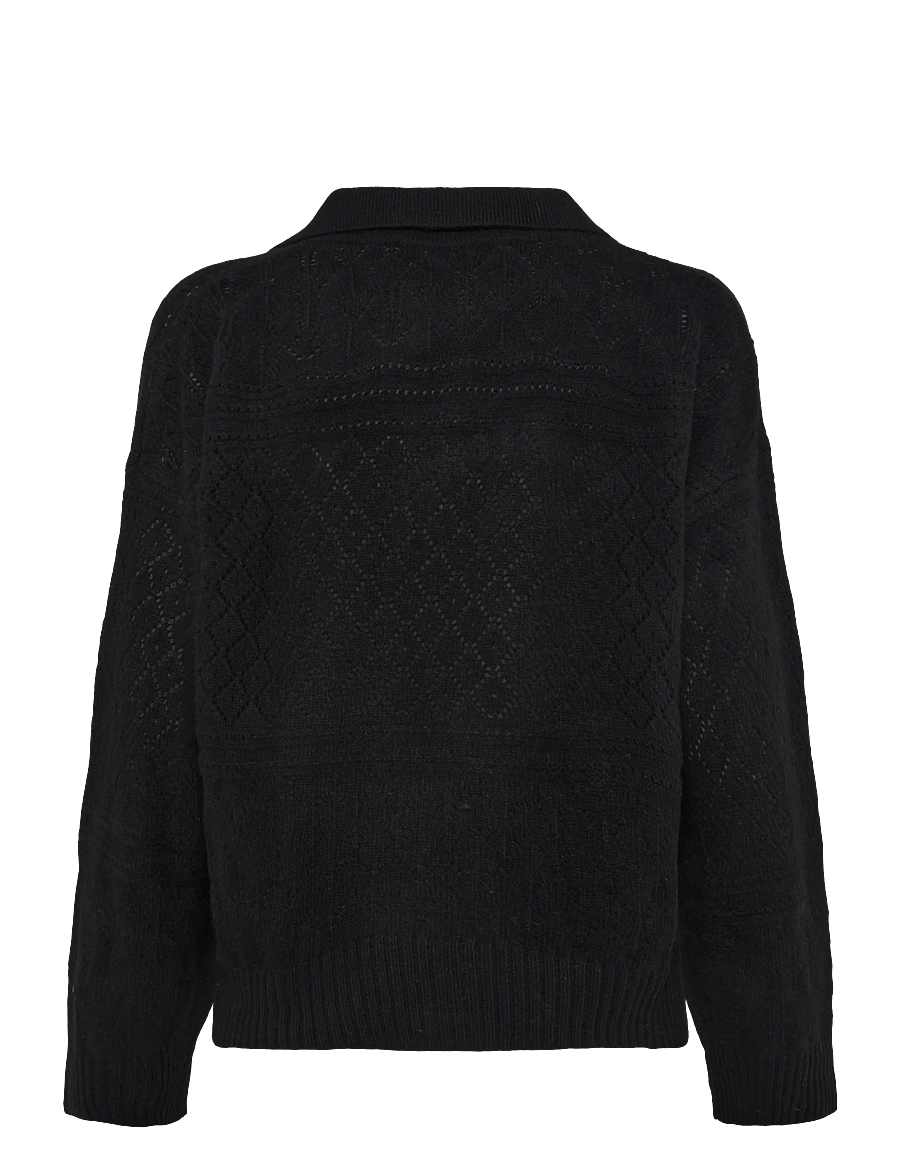 Davida Cashmere - Lace Knitted Open Collar Sweater - kashmir - black - 1