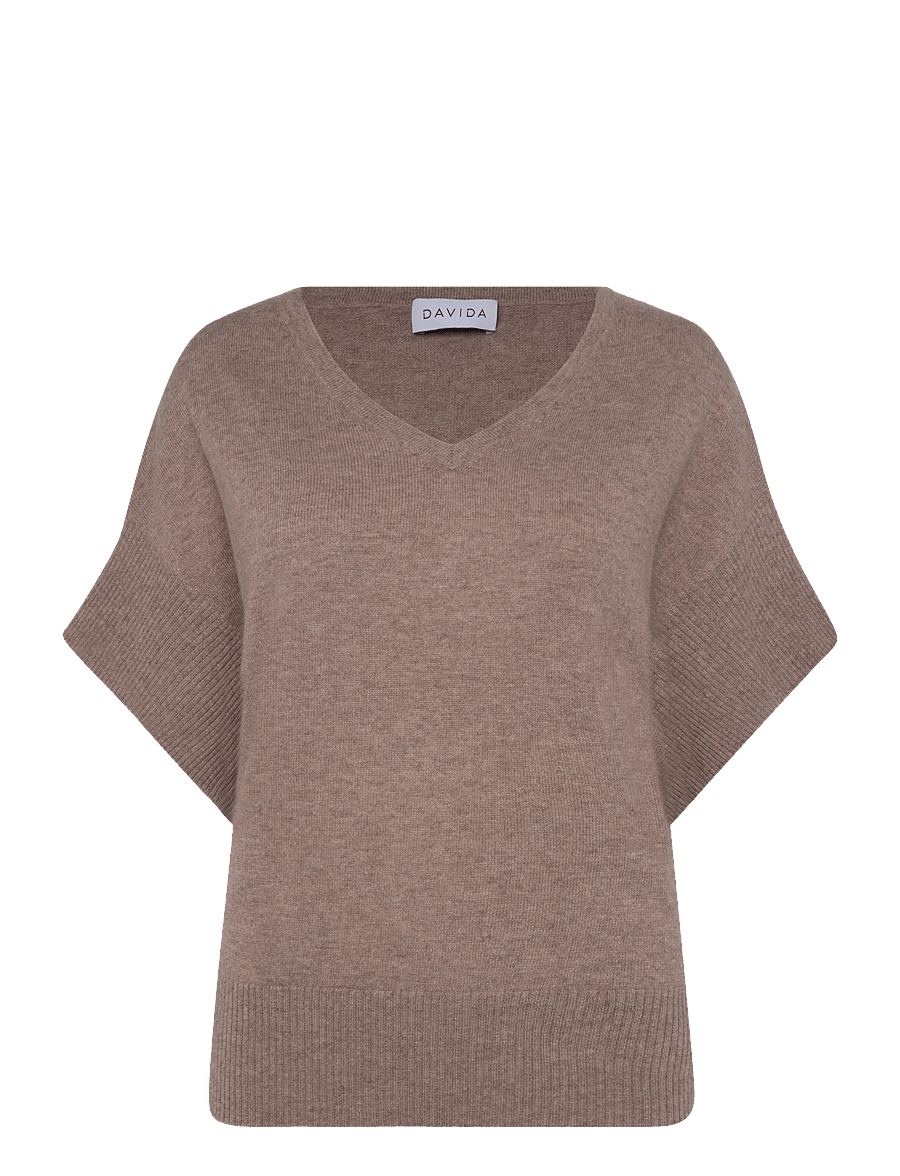 Davida Cashmere - V-Neck Oversized Short Sleeve Sweater - kaschmir - mink - 0