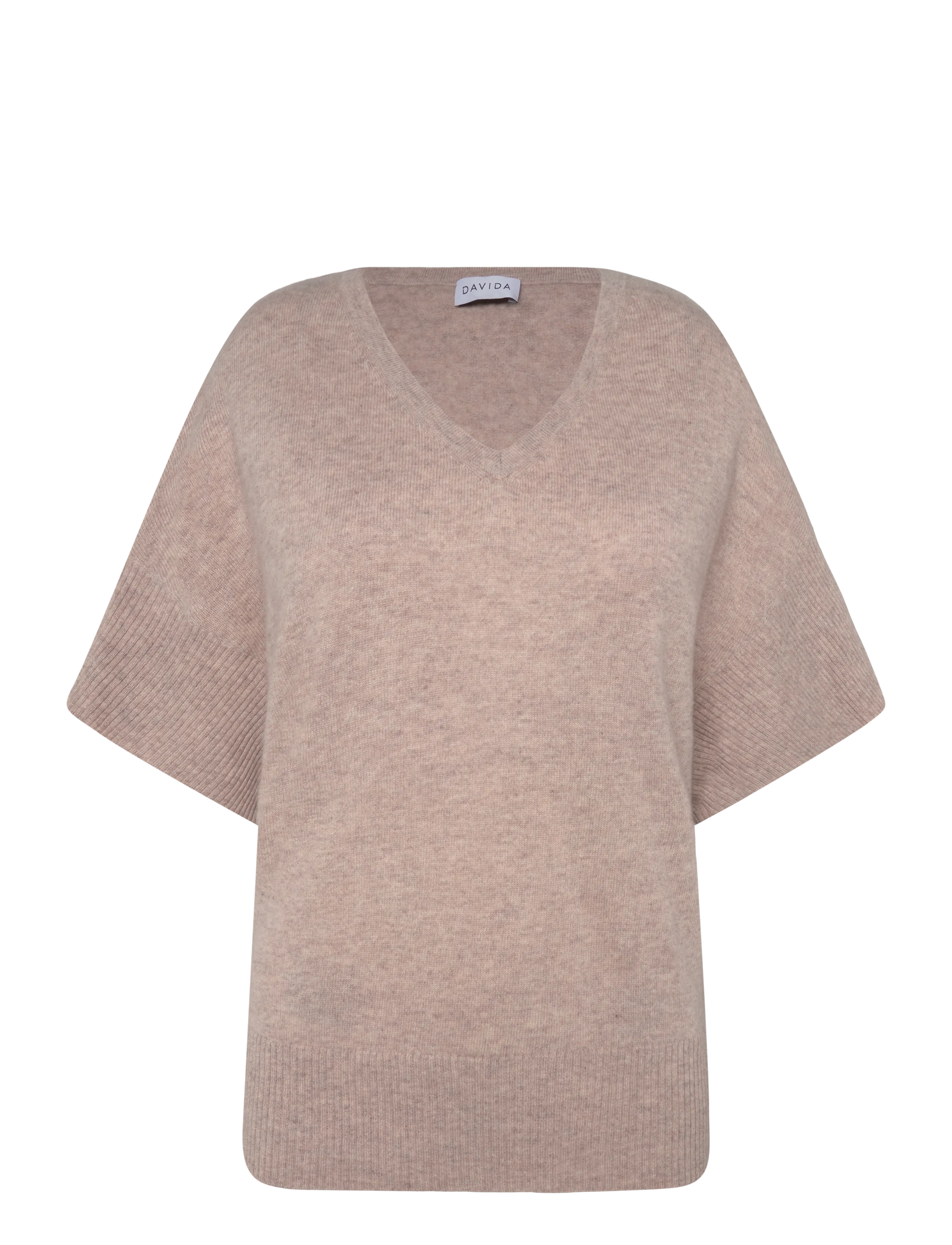 Davida Cashmere V-Neck Oversized Short Sleeve Sweater - Knitwear - SAND / beige