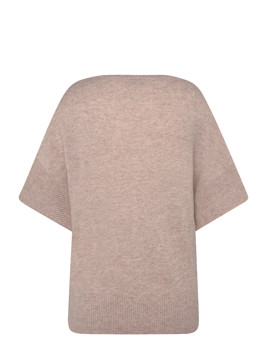 Davida Cashmere - V-Neck Oversized Short Sleeve Sweater - cashmere - sand - 1