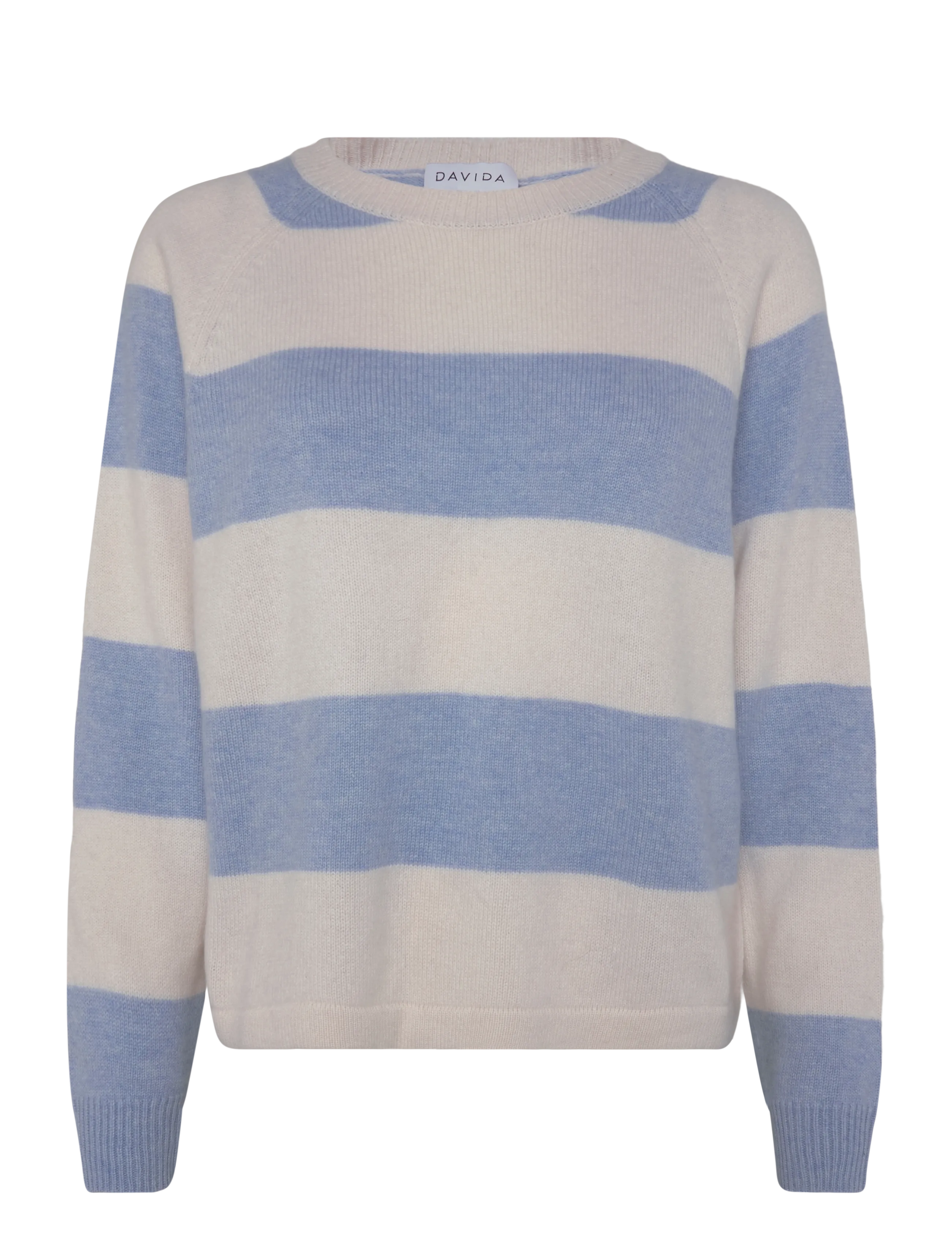 Davida Cashmere Boxy Raglan Striped Sweater - Knitwear - WHITE/BLUE FOG / white