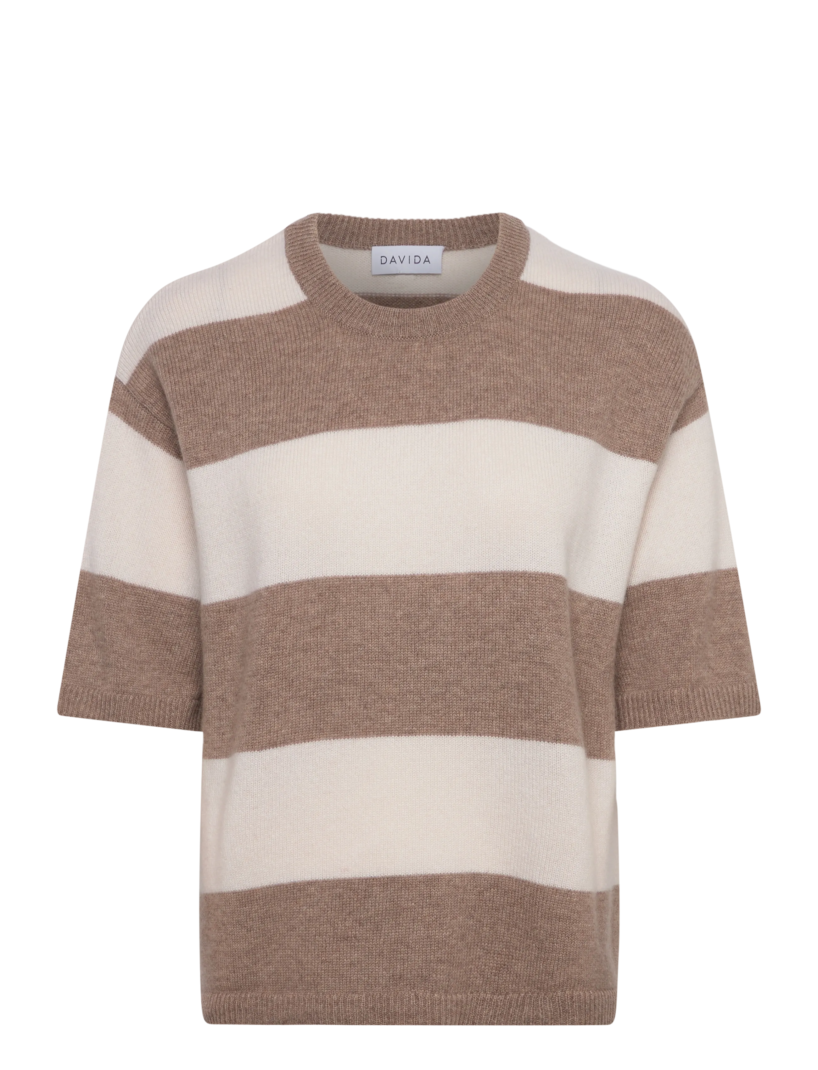 Davida Cashmere Boxy T-Shirt Striped - Cashmere - MINK / WHITE / multi
